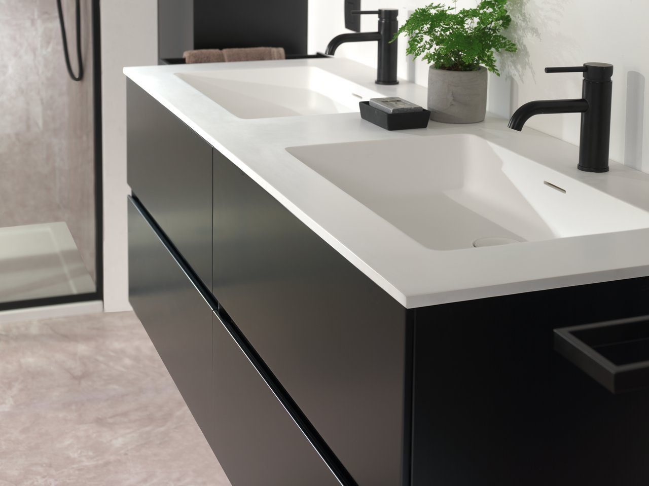 Storke Mata dubbele wastafel matte solid surface 150 x 52 cm