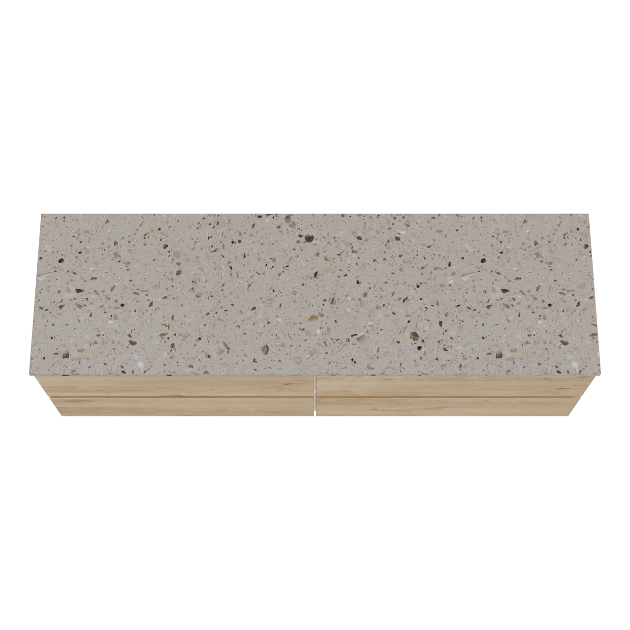 Balmani Lucida hängendes Möbelstück Set: 180 x 55 cm, Rohe Eiche, mit Stretto Einzel- oder Doppel Waschtischplatte, Terrazzo in Greige