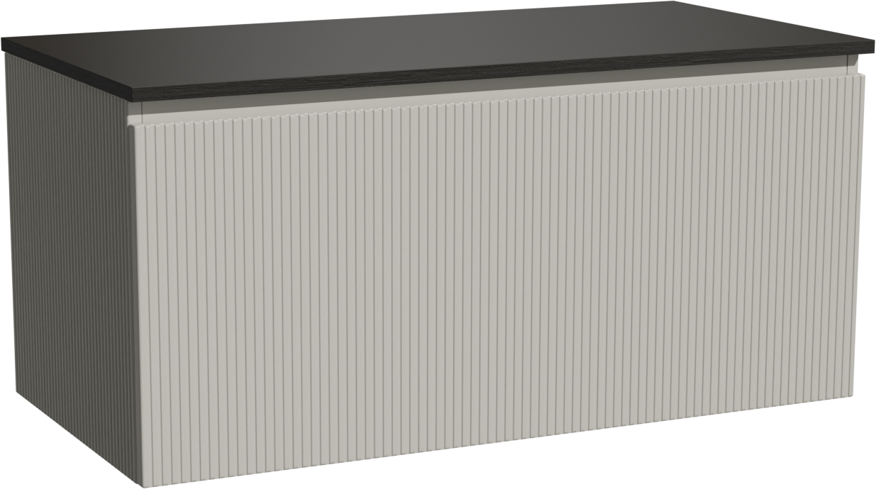 Storke Ribs zwevend badkamermeubel 105 x 52 cm zijdegrijs met Panton enkel tablet in gepoedercoate mdf mat zwart, Verticale symmetrische rechte ribbel