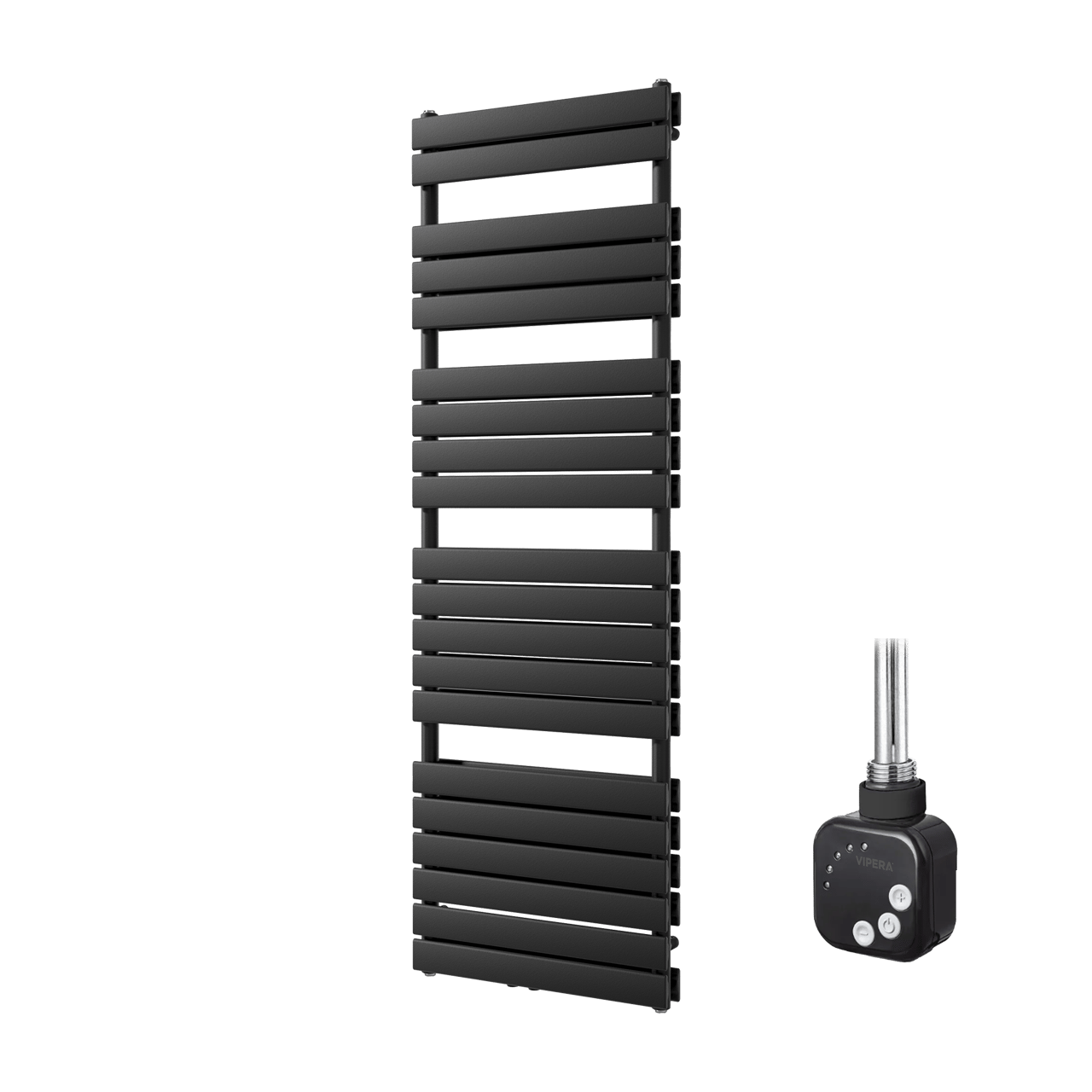 Vipera Vulcan Doppel Handtuchheizkörper 60 x 183,5 cm Elektrische Heizung Schwarz matt Seiten- und Mittelanschluss 1.500W, inkl. Widerstand