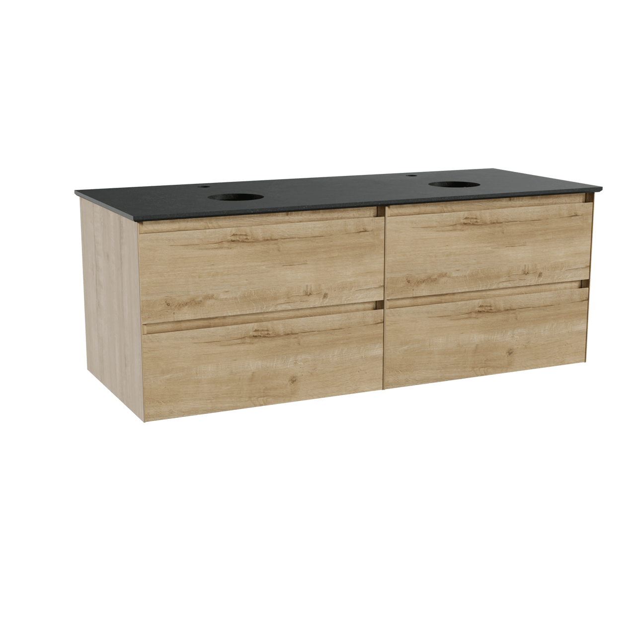 Balmani Mitra meuble salle de bains suspendu 135 x 55 cm chêne brut avec Facetta tablette double en granit noir