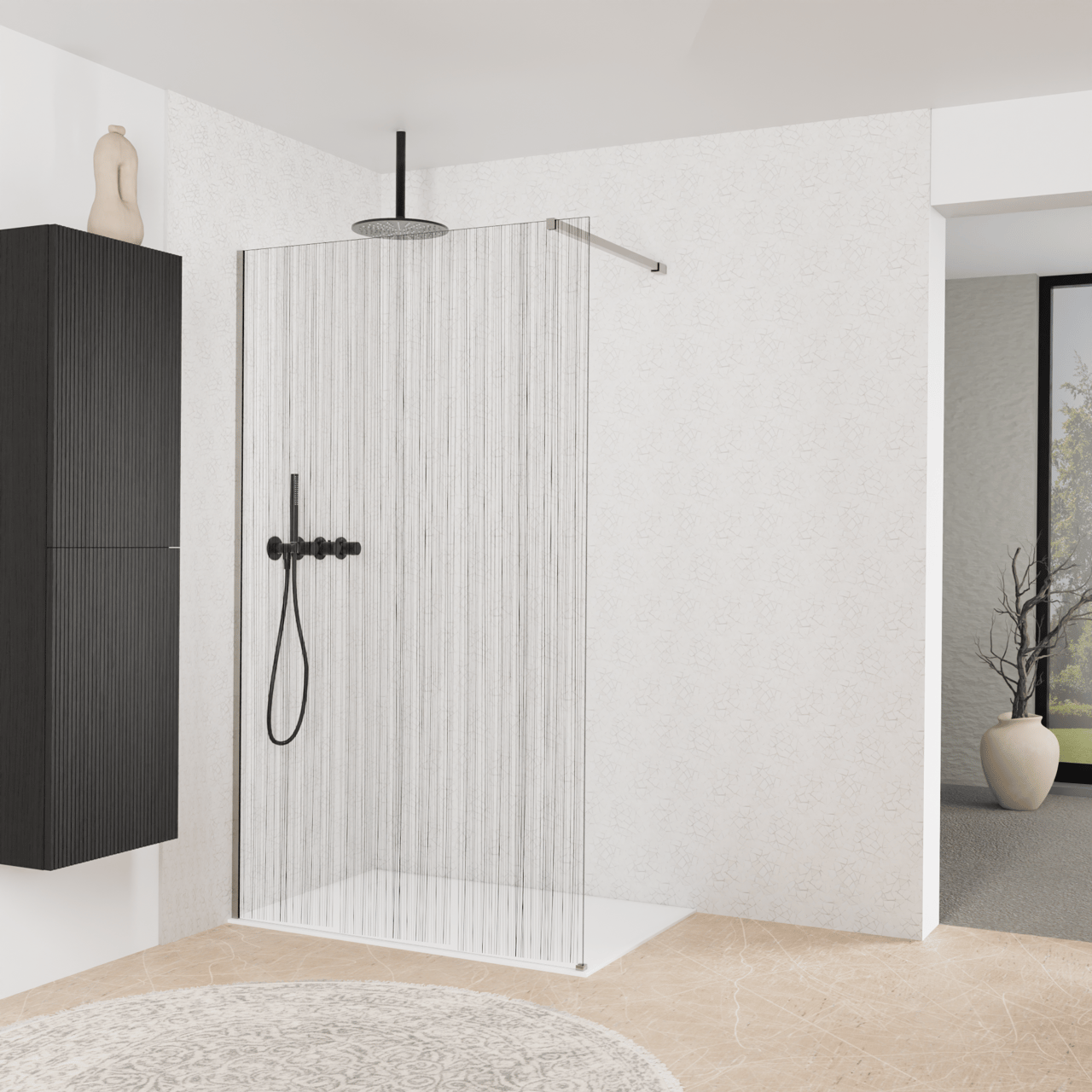 Balmani Modular Walk-In Dusche: 120 x 200 cm, Mikado, inklusive Coating, Profil Brushed Inox