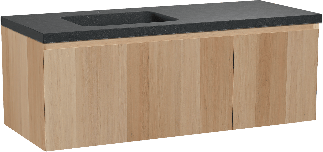 Balmani Idra meuble salle de bains suspendu 135 x 55 cm chêne naturel avec Napoli vasque asymétrique gauche en granit noir