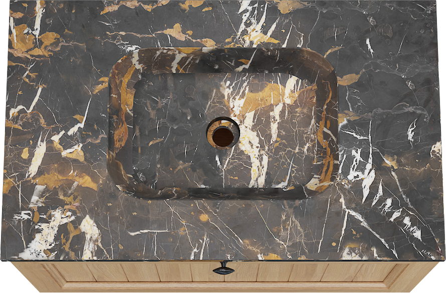 Balmani Lemon zwevend badkamermeubel 90 x 55 cm, fineer natuur eik met Tablo Arcato enkele wastafel in portoro gold