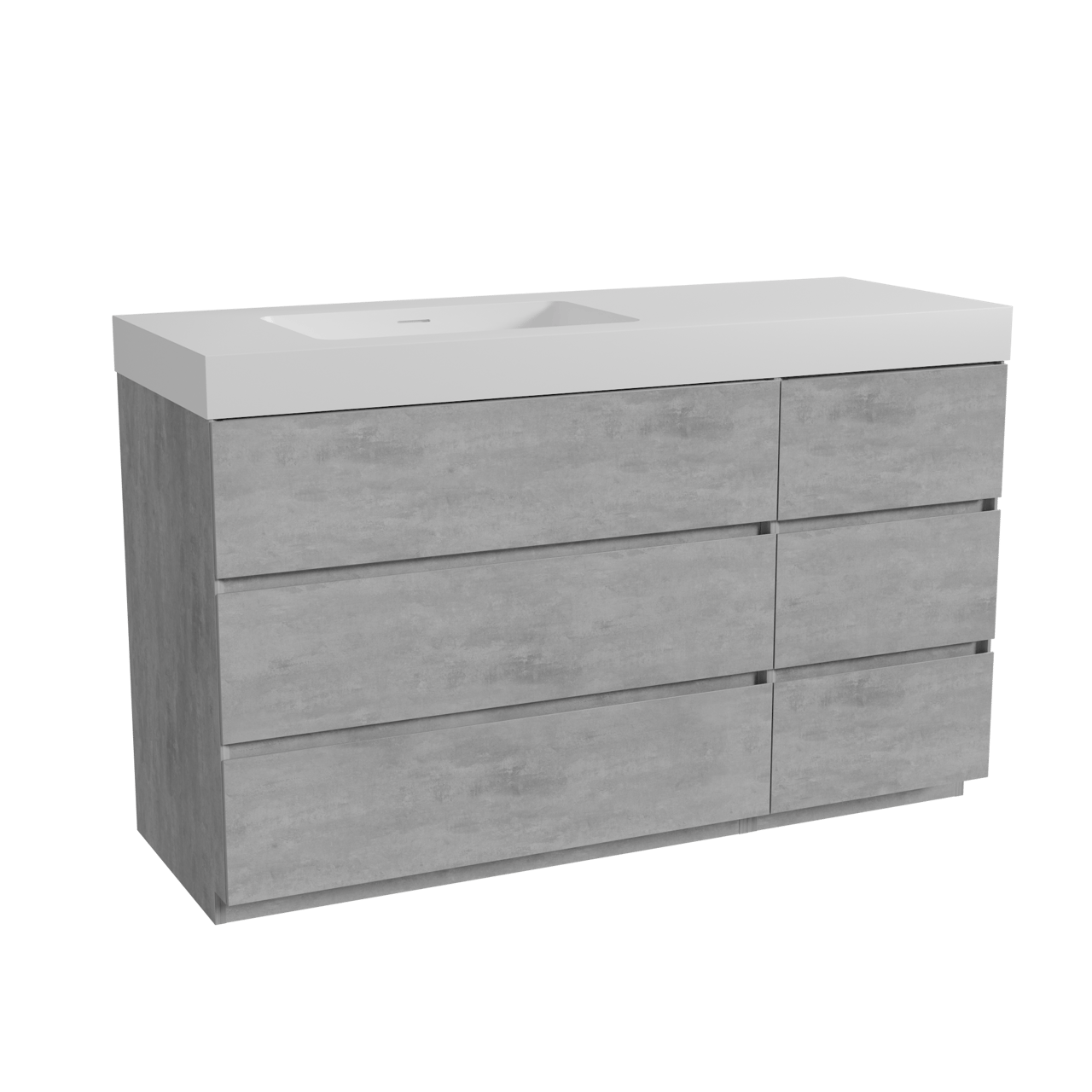 Storke Edge freistehendes Möbelstück Set: 140 x 52 cm, Beton dunkelgrau, mit Mata High Waschtisch links, Solid Surface Weiß matt