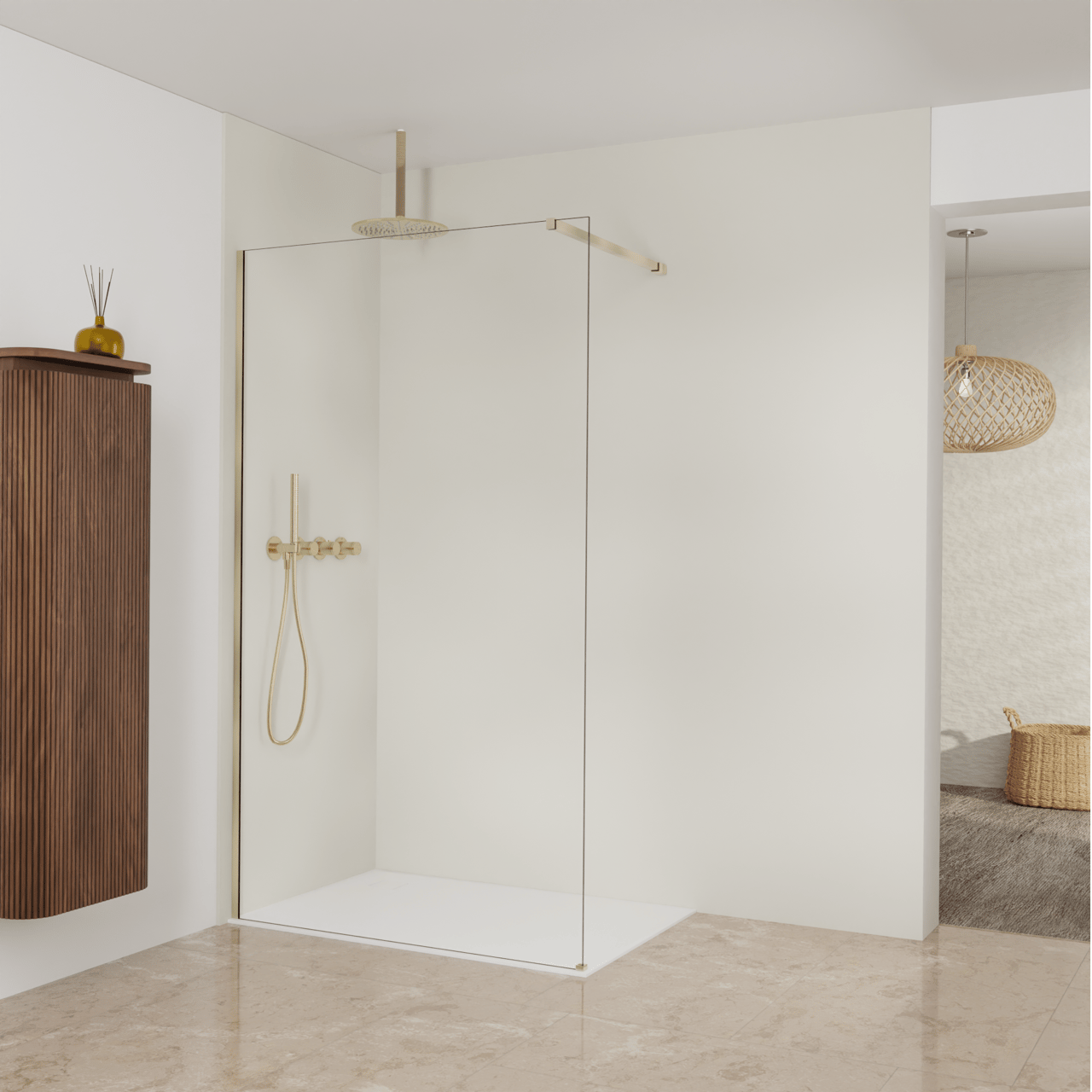 Balmani Modular Walk-In Dusche: 120 x 200 cm, Klarglas, Profil Brushed Champagne Gold