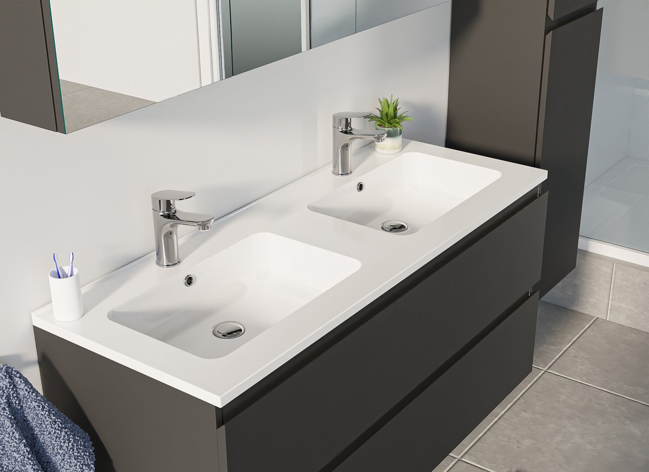 Linie Lado zwevende wastafelonderkast 120 x 46 cm Mat Zwart 2 lades 2 sifonuitsparingen