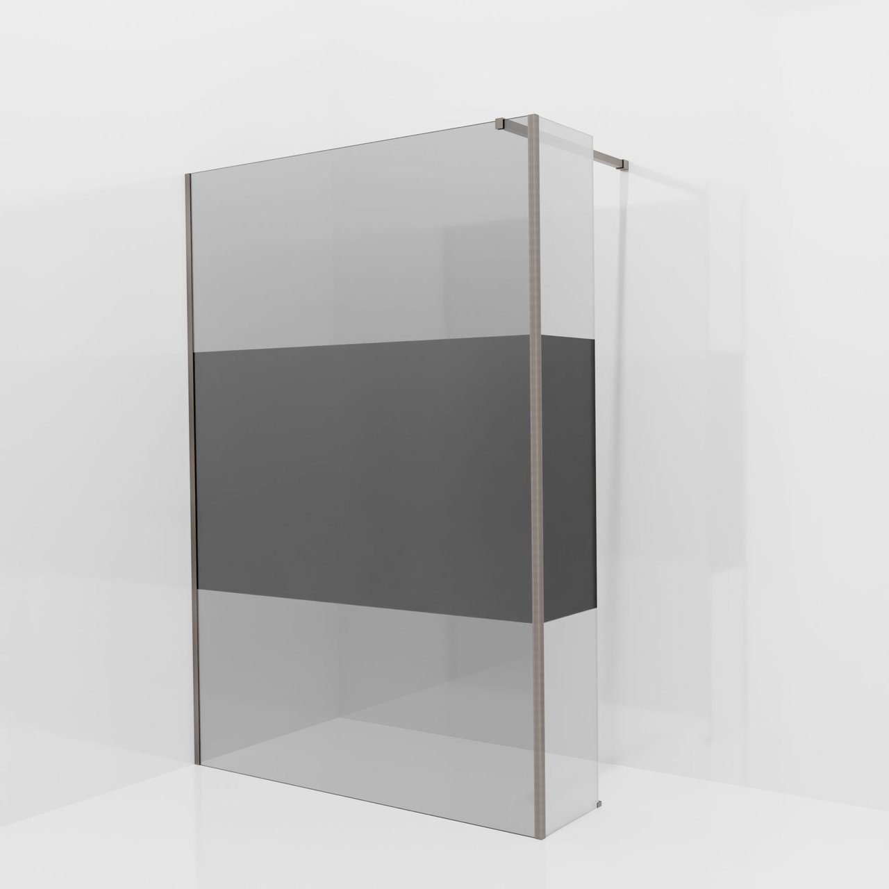 Balmani Modular Walk-In Dusche mit fester Seitenwand: 140 x 200 cm, Rauchglas mit mattiertem Streifen, Profil Brushed GunMetal