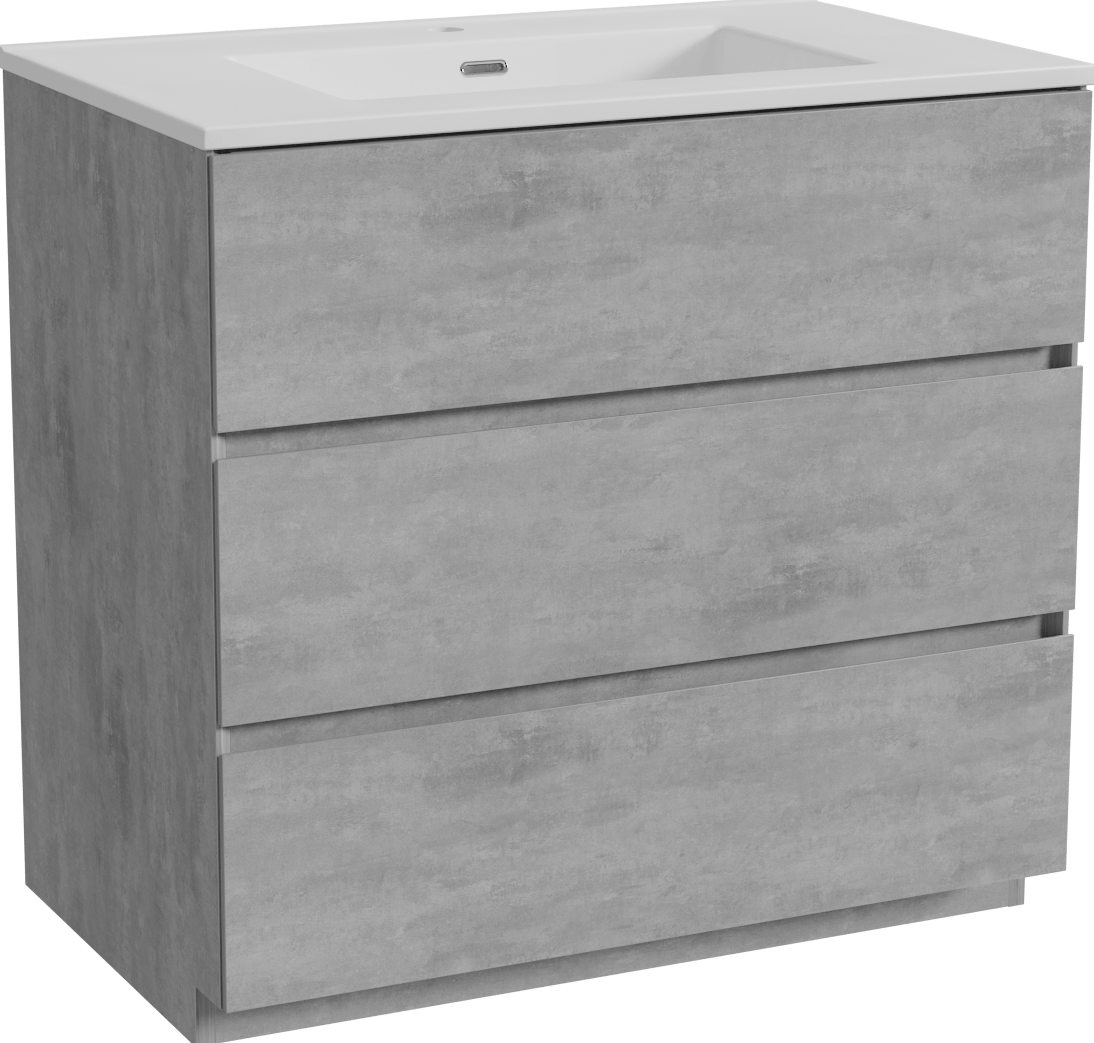 Storke Edge staand badmeubel 85 x 52 cm beton donkergrijs met Kera enkele wastafel in porselein mat wit