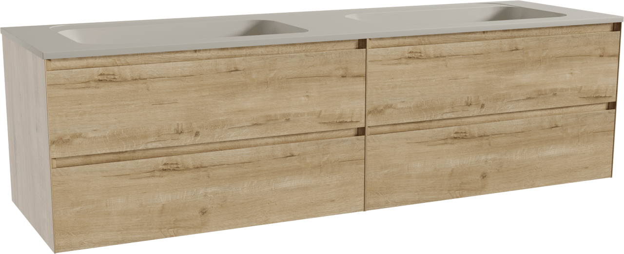 Balmani Mitra meuble salle de bains suspendu 180 x 55 cm chêne brut avec Tablo Strada double vasque en marbre composite soie grise