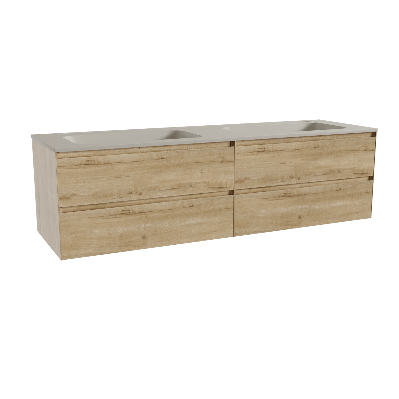 Balmani Mitra hängendes Möbelstück Set: 180 x 55 cm, Rohe Eiche, mit Tablo Strada Doppelwaschtisch, Marmorkomposit Seidengrau