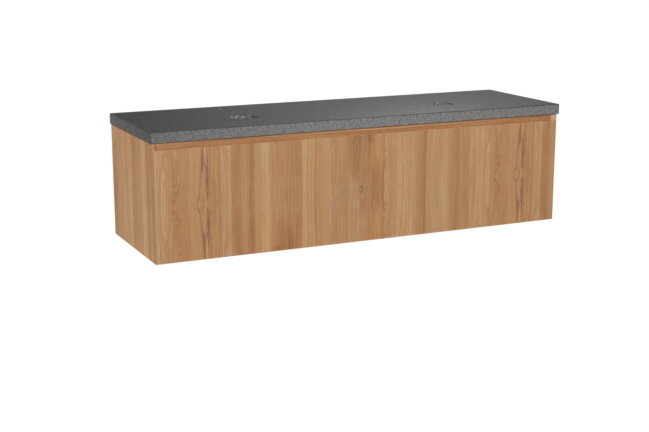 Balmani Idra meuble salle de bains suspendu 180 x 55 cm teck avec Rock tablette double en granit noir