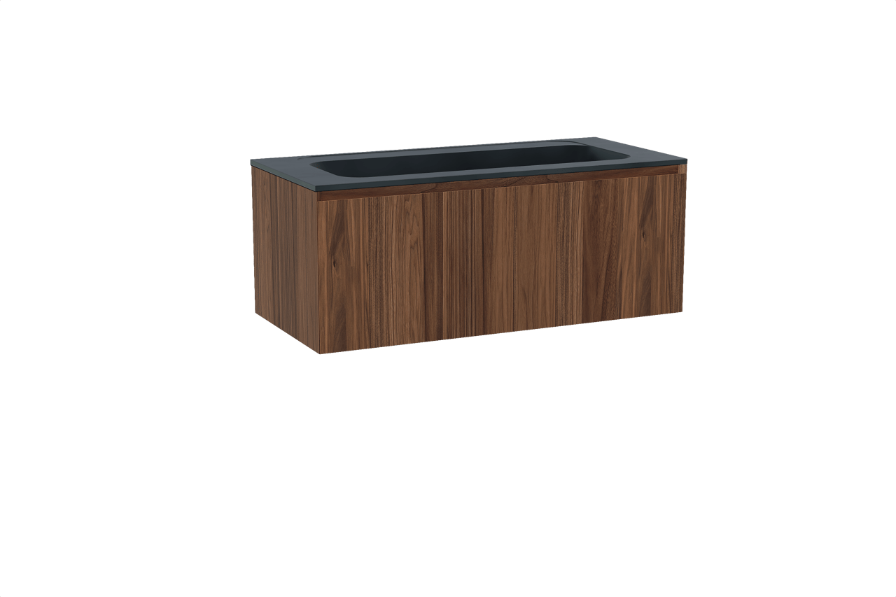 Balmani Idra zwevend badkamermeubel 120 x 55 cm notelaar met Tablo Strada enkele wastafel voor 2 kraangaten in composietmarmer mat zwart