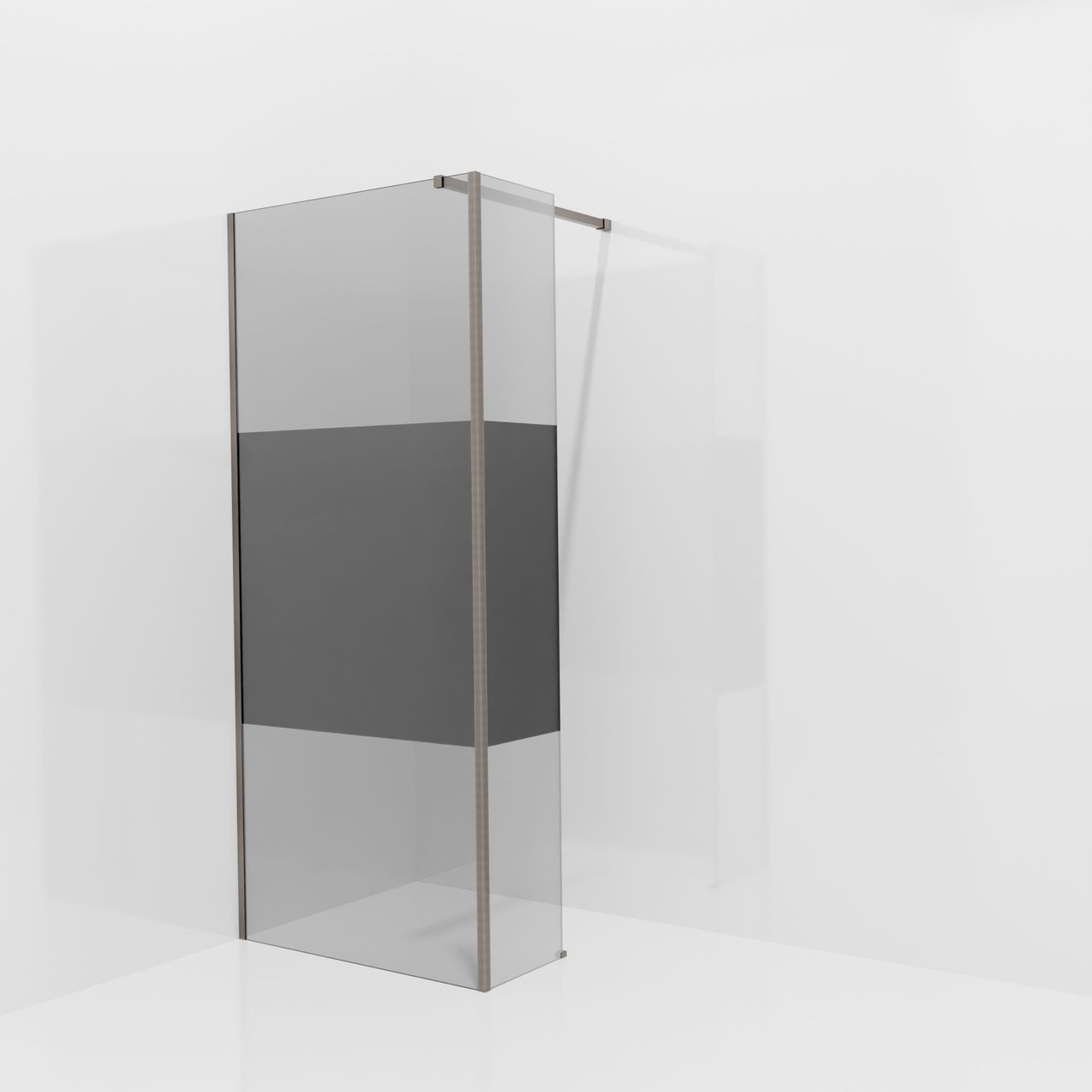 Balmani Modular Walk-In Dusche mit fester Seitenwand: 90 x 200 cm, Rauchglas mit mattiertem Streifen, Profil Brushed GunMetal