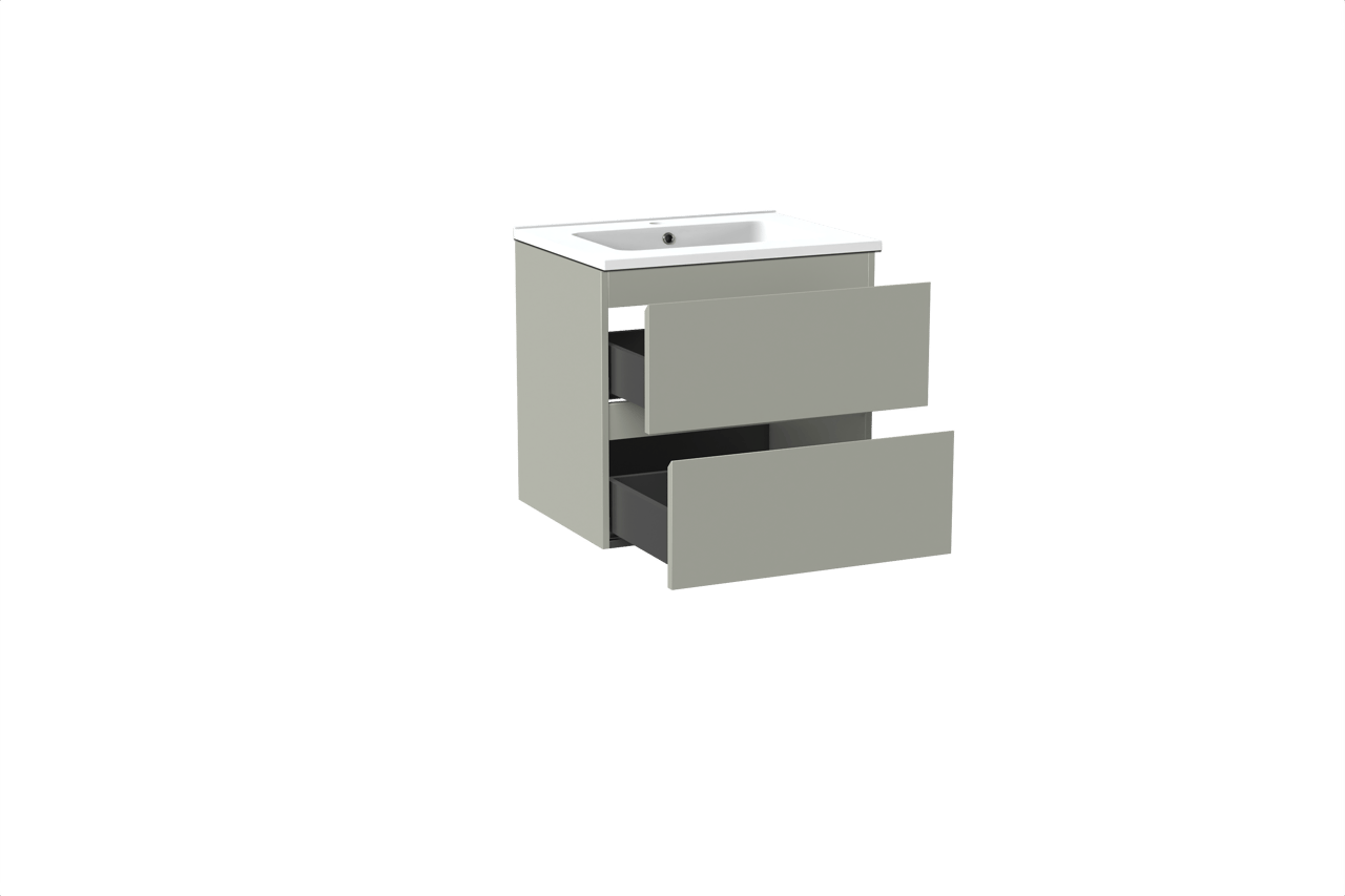 Linie Lado meuble salle de bains suspendu 60 x 46 cm greige avec Vano plan simple en marbre composite blanc mat