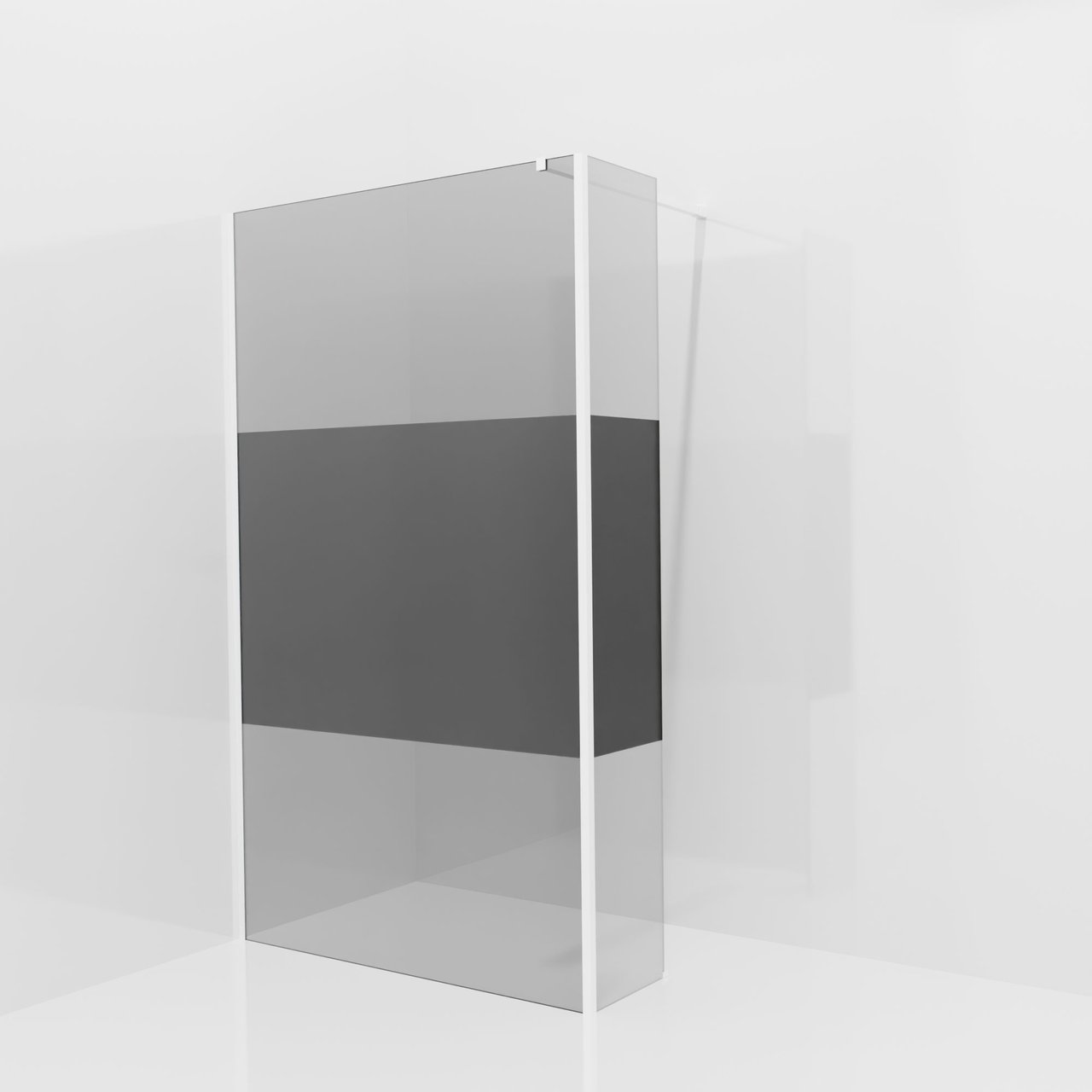 Balmani Modular inloopdouche met vaste zijwand: 120 x 200 cm, Rookglas met matte strook, Mat witte profielen