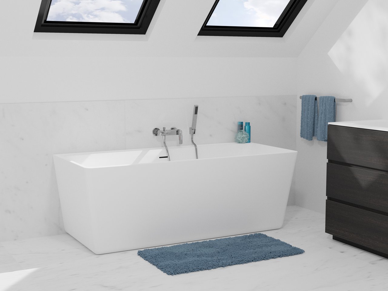 Luca Varess Coda halb freistehende Badewanne, 180 x 80 cm, Acryl, weiß matt