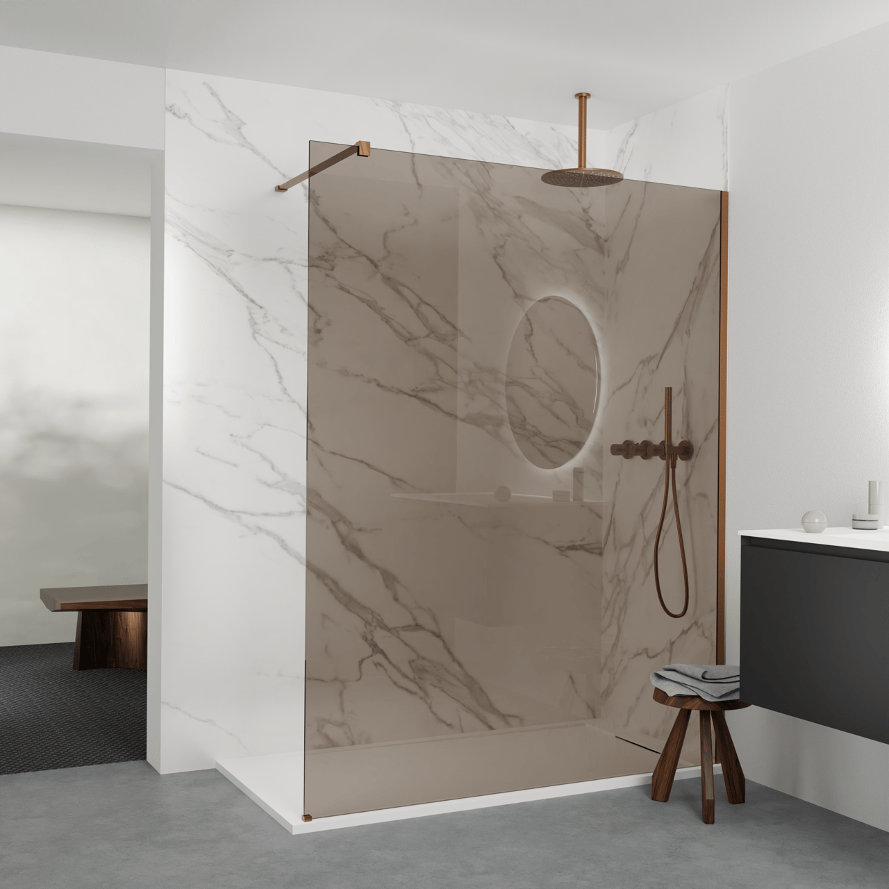 Balmani Modular douche à l'italienne 160 x 200 cm verre verre bronze profil or rose brossé