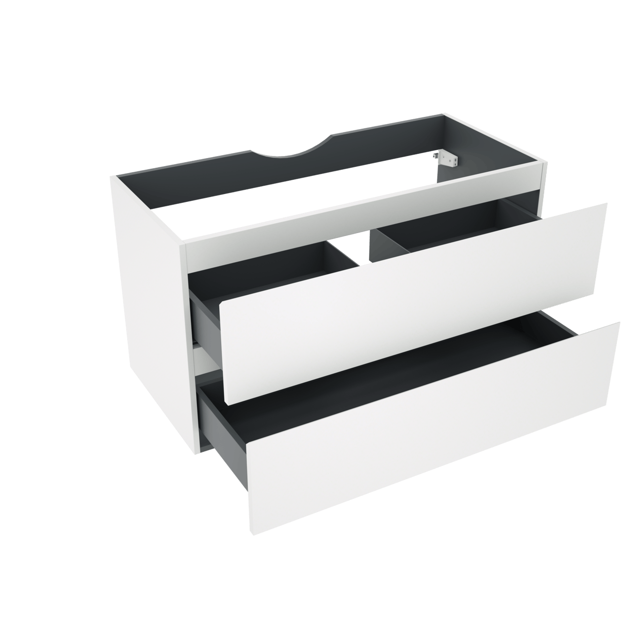 Linie Lado hängender Waschbeckenunterschrank: 100 x 46 cm, Weiß matt, 2 Schubladen