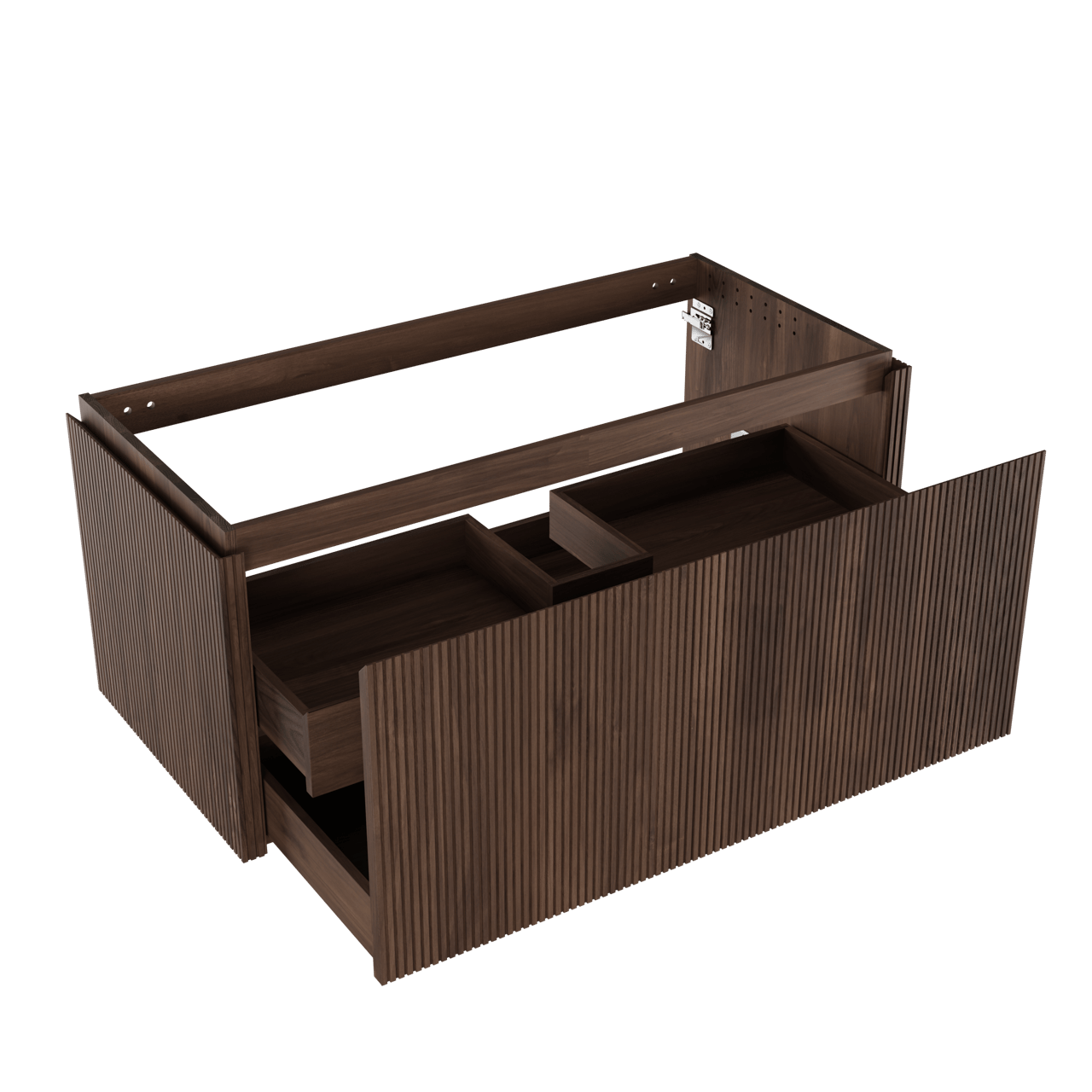 Balmani Eclips hängendes möbelstück Waschtischunterschränke 120 x 55 cm Amerikanischer Nussbaum 2 Schubladen Vert. Sym. Rippe