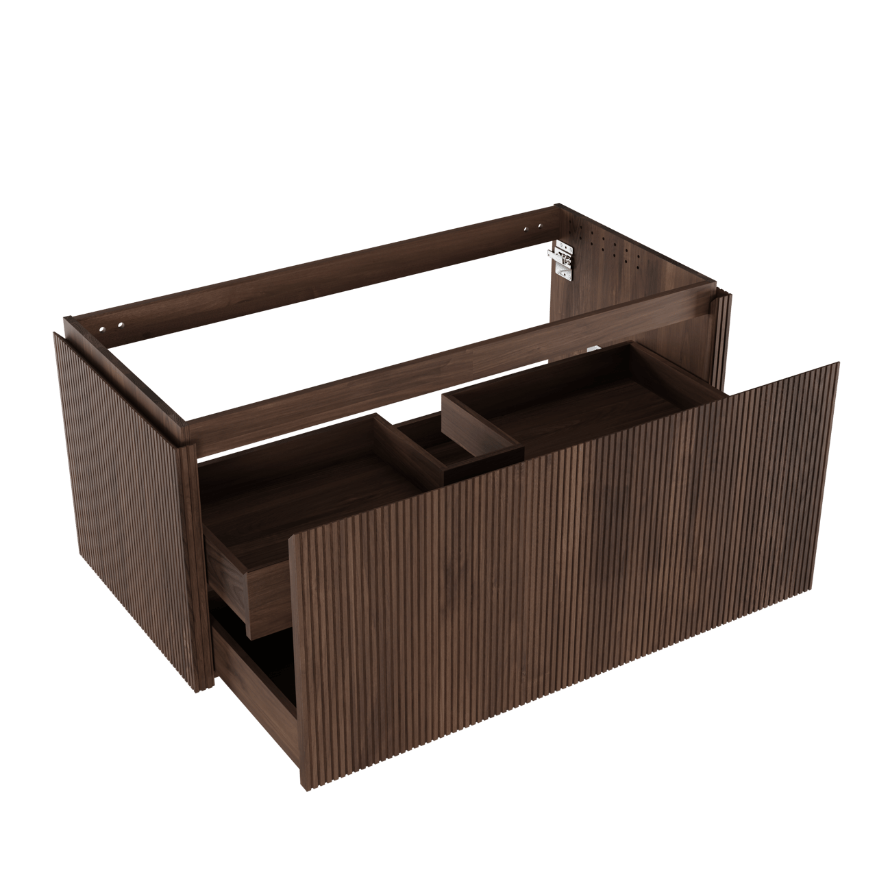 Balmani Eclips zwevende wastafelonderkast 120 x 55 cm Amerikaanse notelaar 2 lades vert. sym. Groef