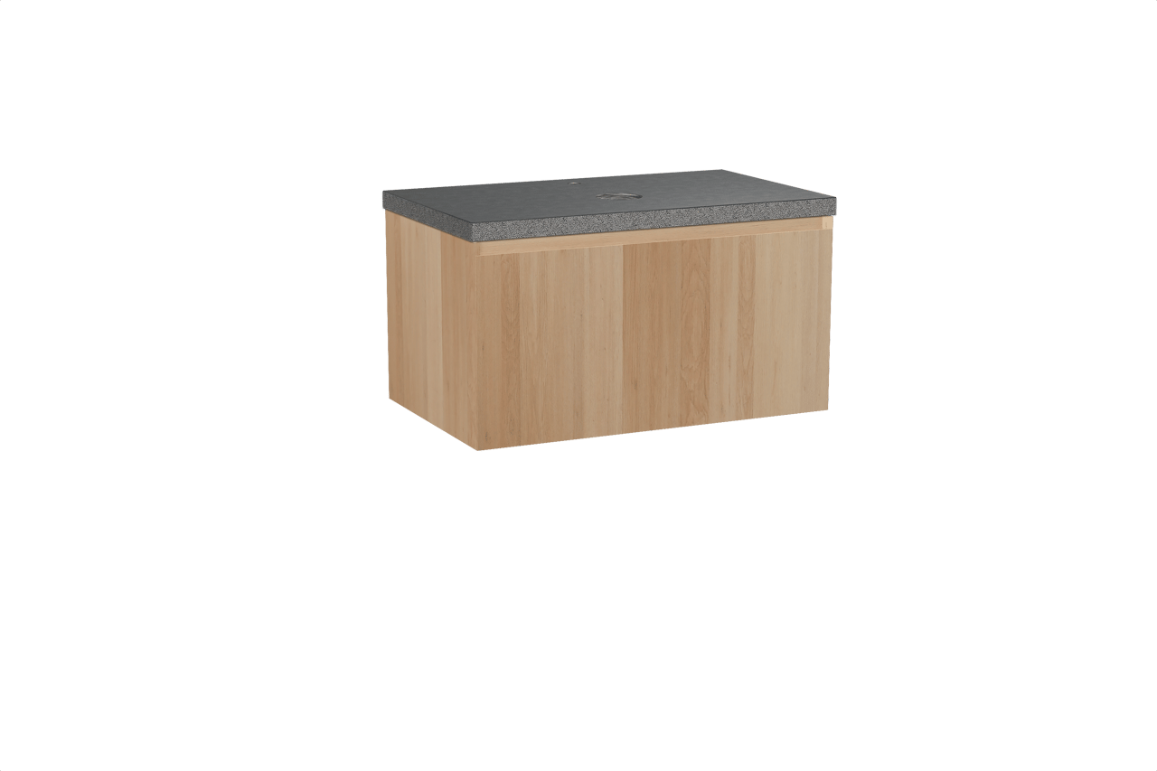 Balmani Idra zwevend badmeubel 90 x 55 cm naturel eiken met Rock enkel wastafelblad in zwart graniet