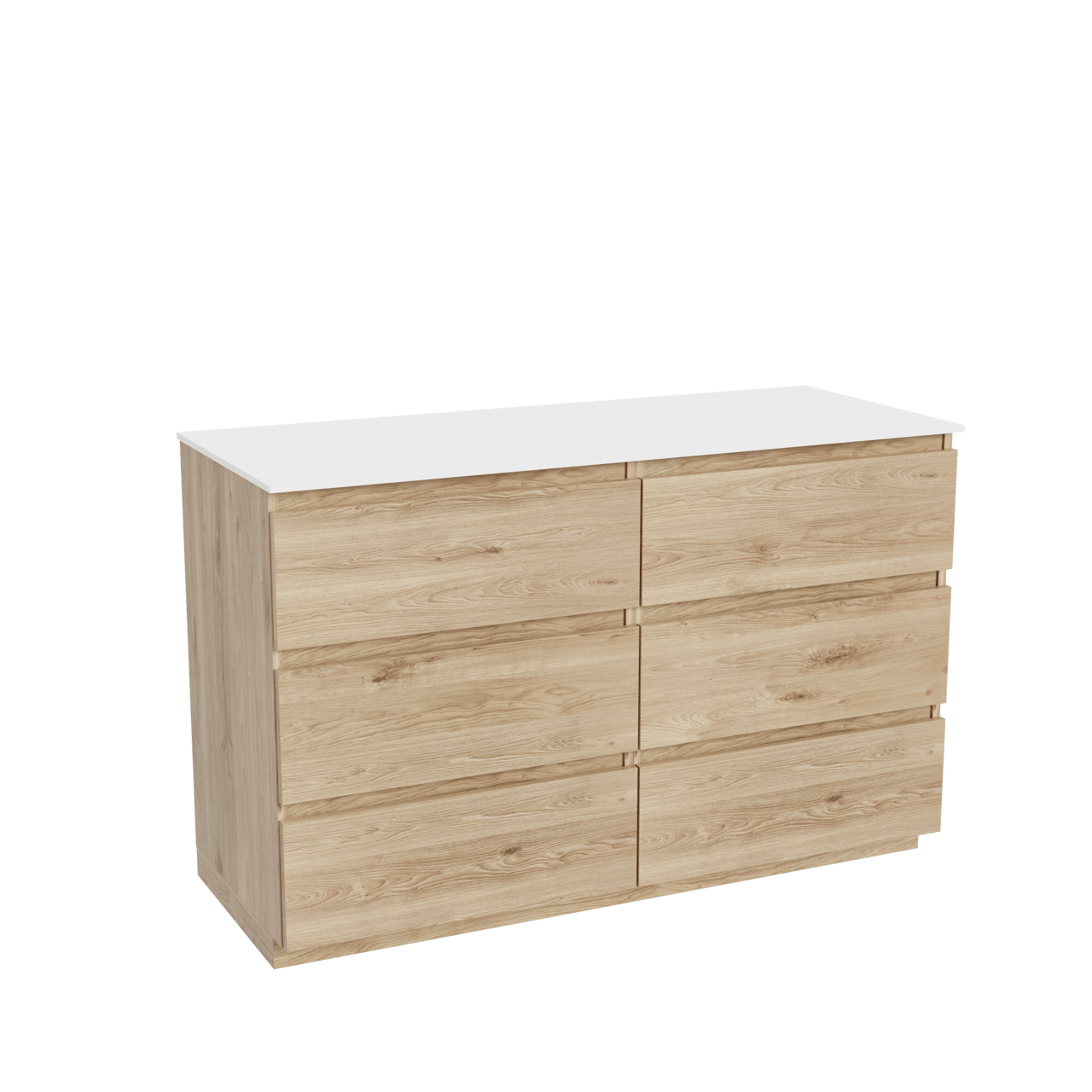 Balmani Lucida freistehendes Möbelstück Set: 135 x 55 cm, Rohe Eiche, mit Stretto Einzel- oder Doppel Waschtischplatte, Solid Surface Weiß matt