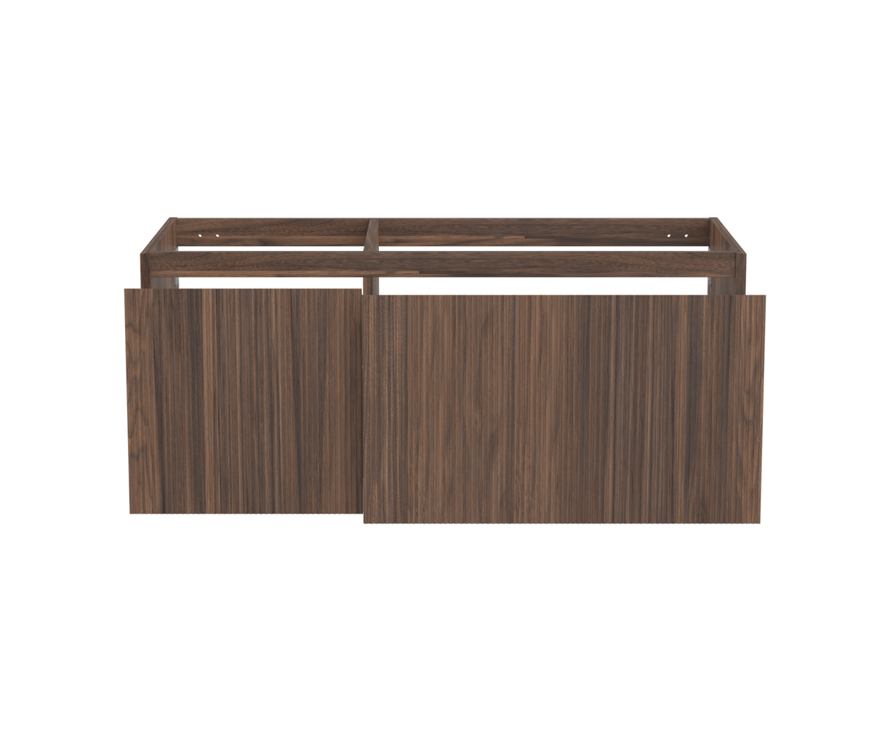 Balmani Fila hängender Waschbeckenunterschrank: 120 x 55 cm, asymmetrisch rechts, Nussbaum, Furnierholz, 4 Schubladen