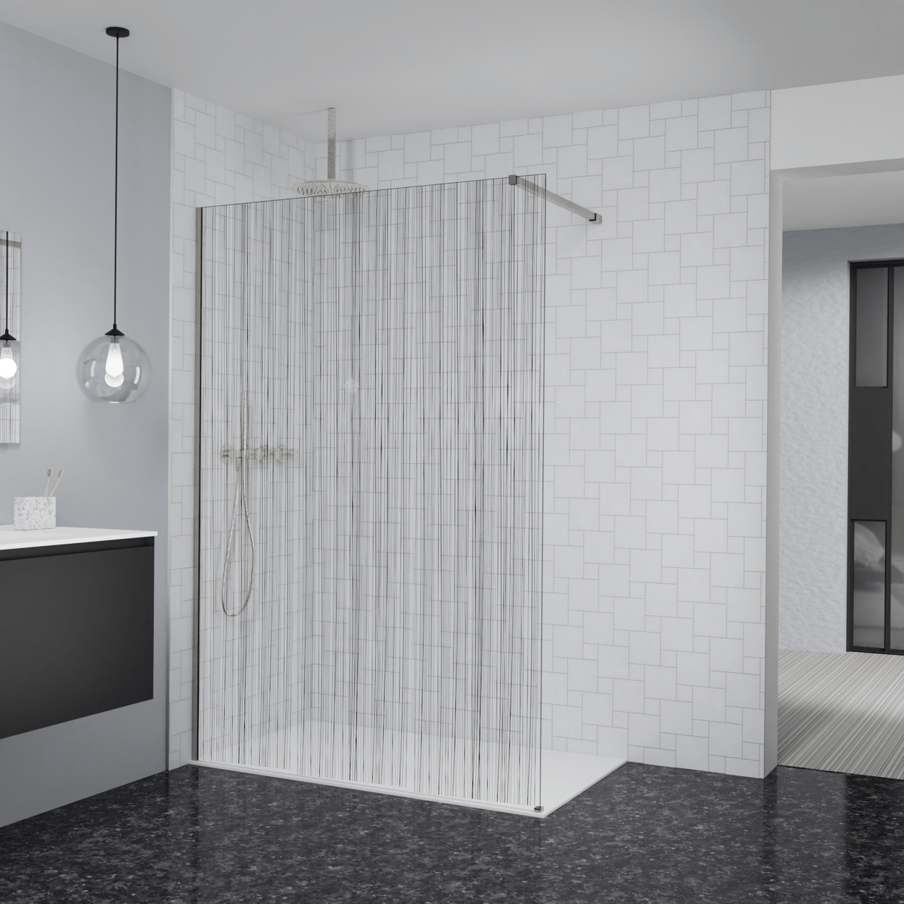 Balmani Modular douche à l'italienne: 140 x 200 cm, Mikado, Profil Brushed CoolMetal