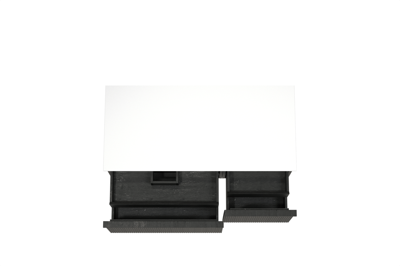 Balmani Forma hängendes Möbelstück Set: 120 x 55 cm, Schwarze Eiche, mit Stretto Einzel- oder Doppel Waschtischplatte, Solid Surface, Weiß matt, Vertikale symmetrische gerade Rippe