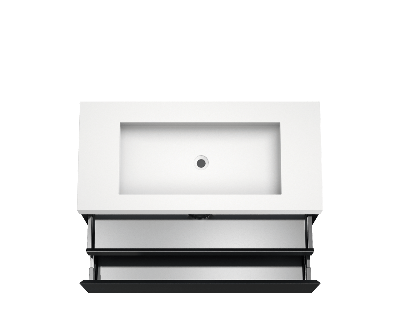 Balmani Idra meuble salle de bains suspendu 120 x 55 cm noir mat avec Modus plan simple pour 2 trous de robinet en solid surface blanc mat