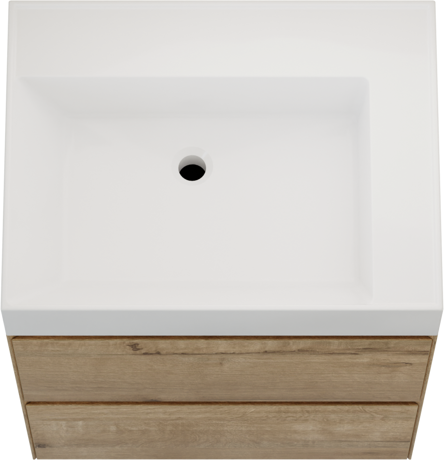 Balmani Mitra Compact hängendes Möbelstück Set: 60 x 46 cm, Eiche Rau, mit Argila Waschtisch links Marmorkomposit glänzend Weiβ