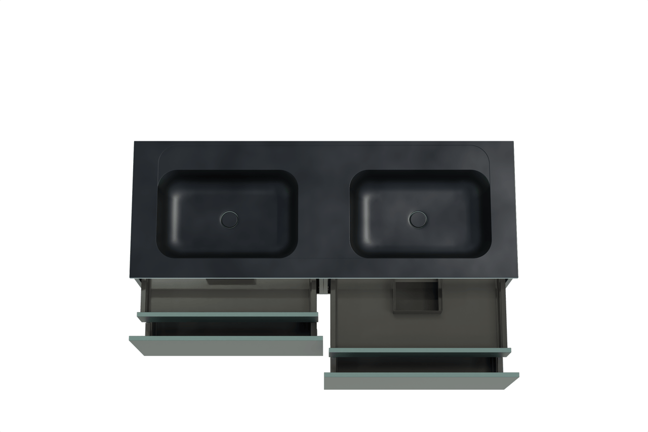 Balmani Sfera meuble salle de bains suspendu 150 x 55 cm forest avec Tablo Strada double vasque en marbre composite noir mat