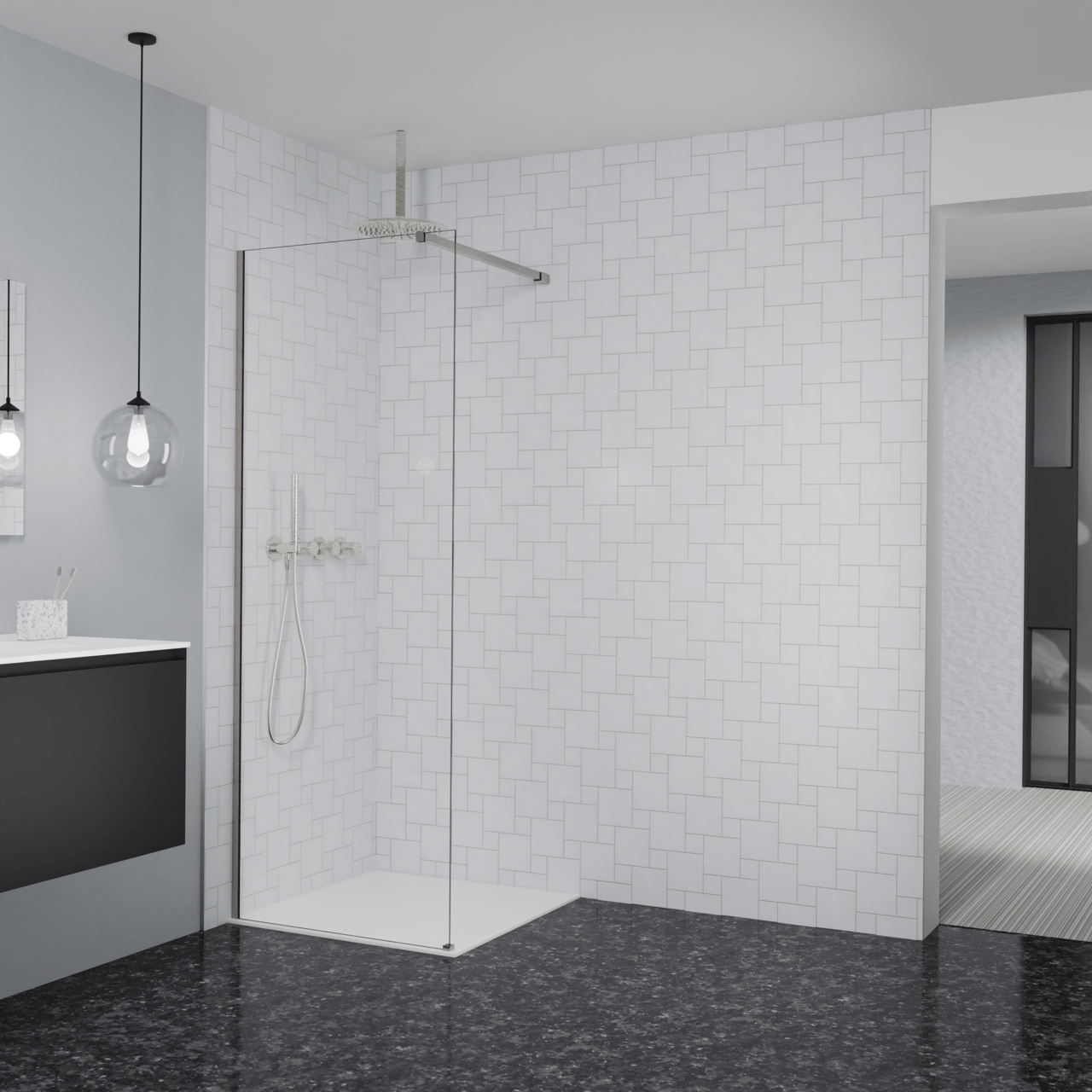 Balmani Modular douche à l'italienne: 80 x 200 cm, Verre transparent, Profil Brushed CoolMetal