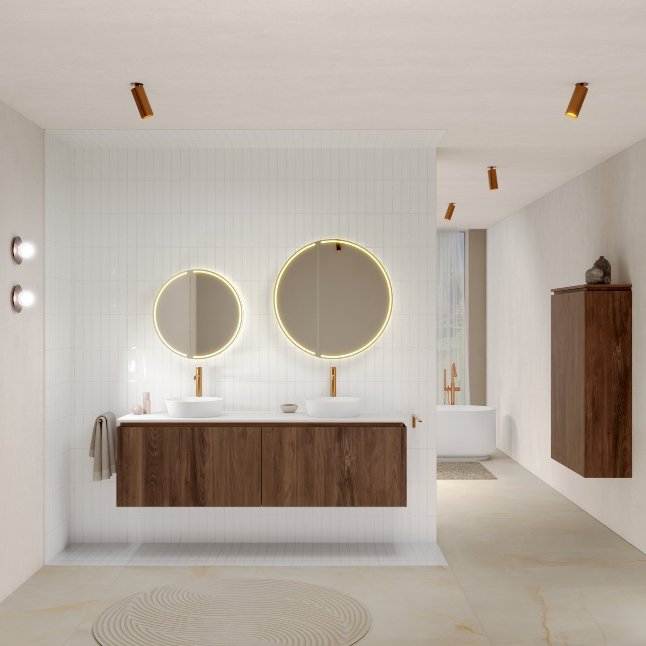 Balmani Eclips hängendes möbelstück Waschtischunterschränke 180 x 55 cm Amerikanischer Nussbaum 4 Schubladen