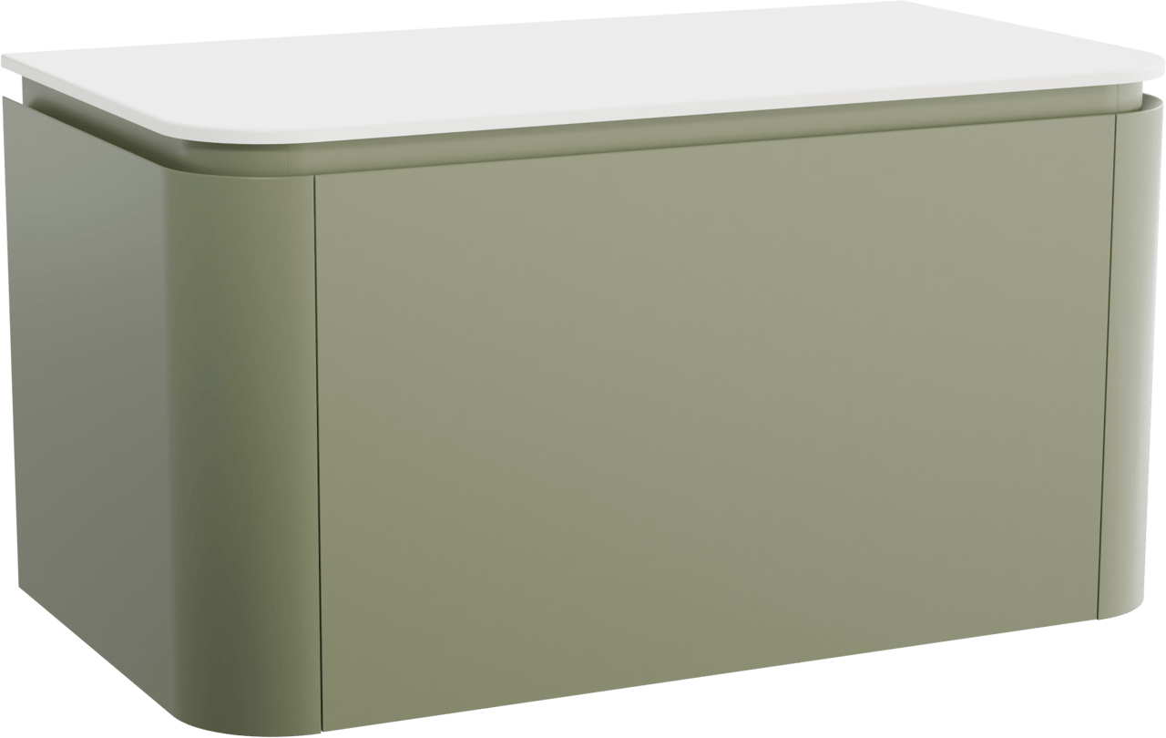 Balmani Moon zwevend badkamermeubel 100 x 55 cm saliegroen met Moon enkel tablet in solid surface mat wit