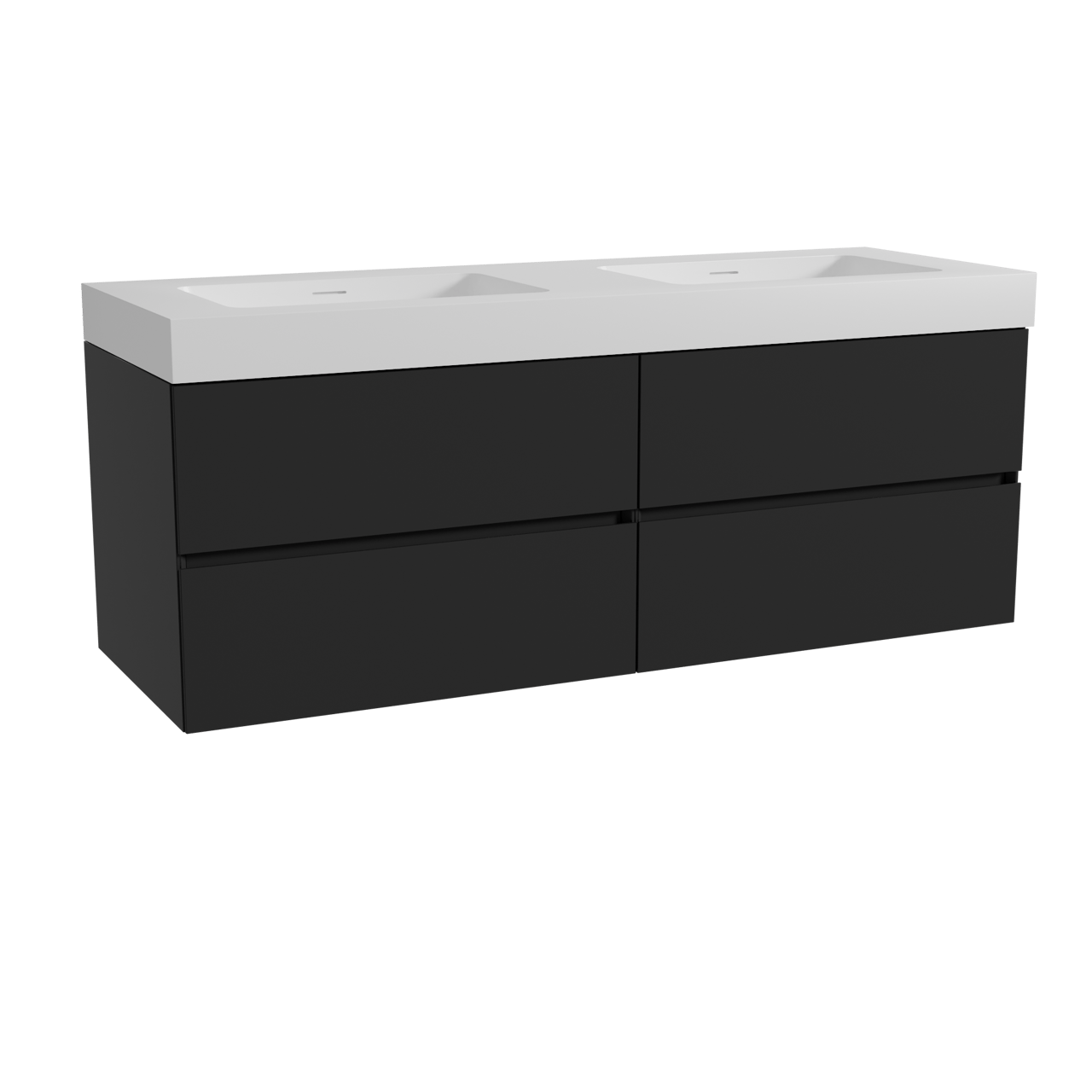 Storke Edge meuble salle de bains suspendu 150 x 52 cm noir mat avec Mata High double vasque en solid surface blanc mat