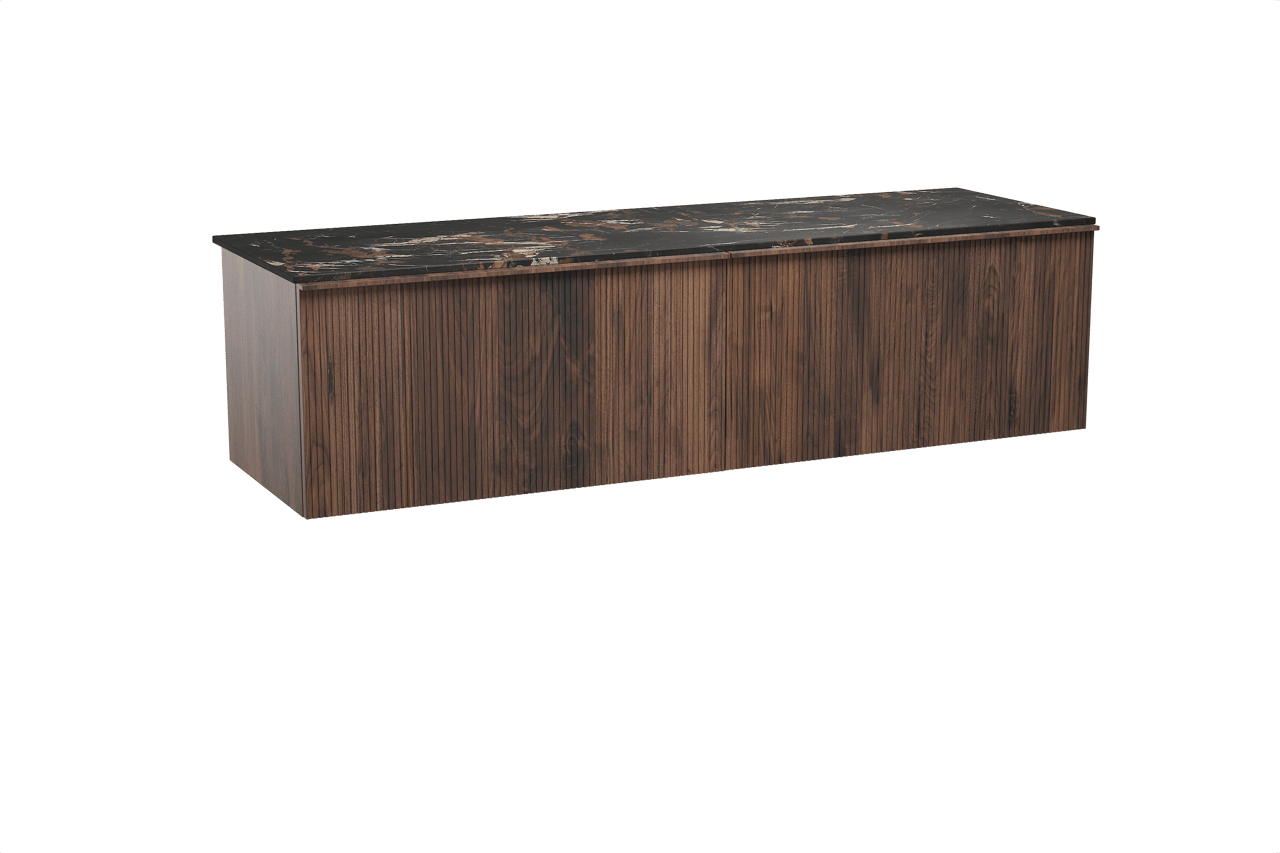 Balmani Forma meuble salle de bains suspendu 180 x 55 cm noyer américain avec Stretto tablette simple ou double en marbre portoro gold, Nervure droite symétrique verticale