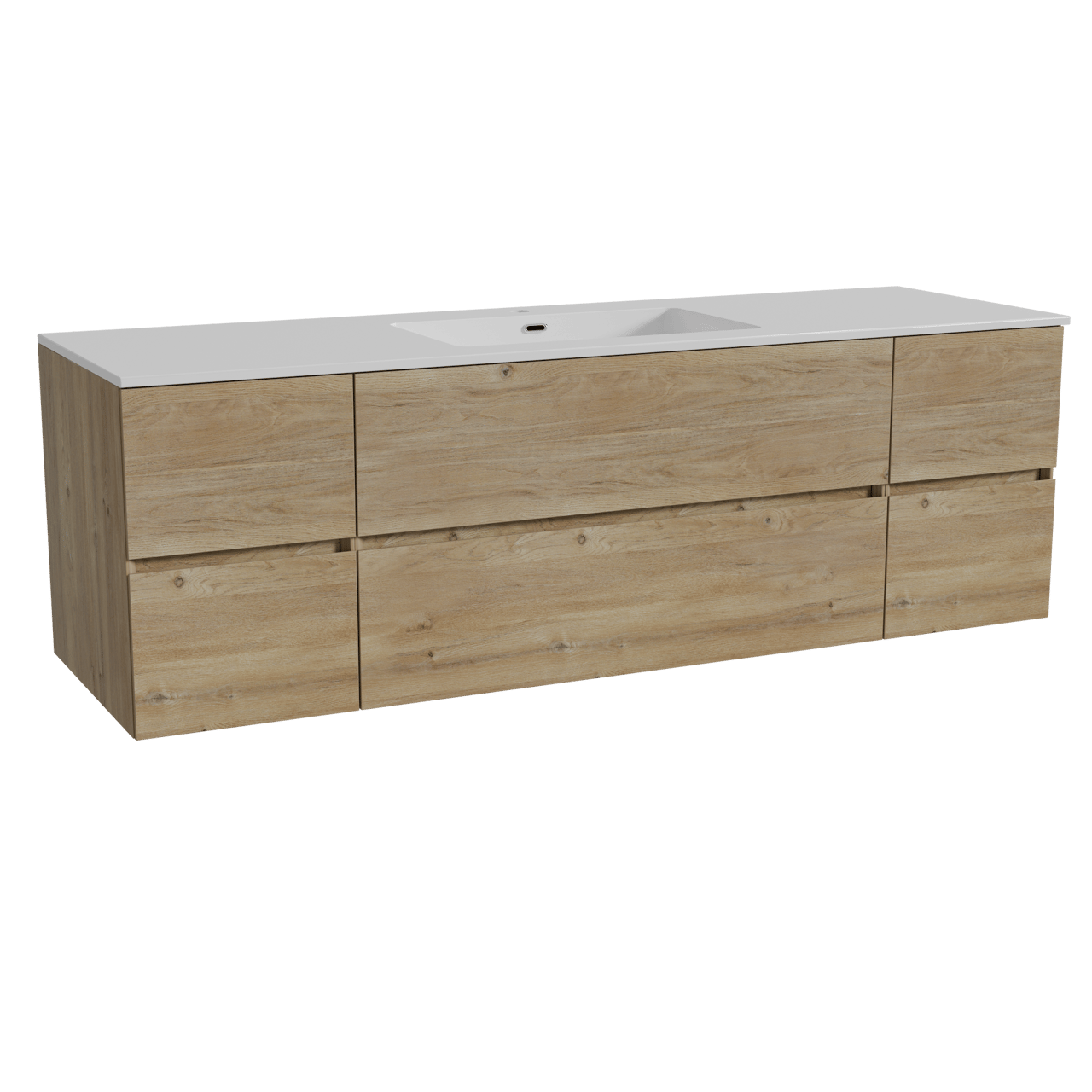 Storke Edge meuble salle de bains suspendu 165 x 52 cm chêne brut avec Diva plan simple en marbre composite blanc brillant