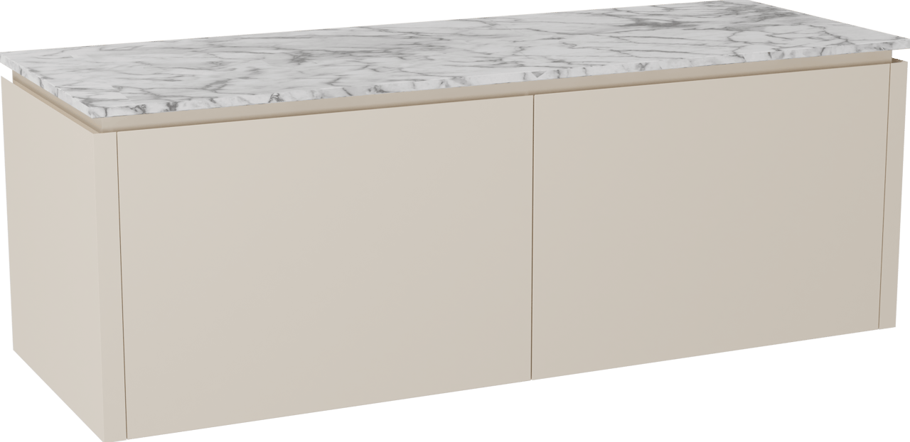 Balmani Eclips meuble salle de bains suspendu 150 x 55 cm Sandbeige avec Stretto tablette simple ou double en Marbre Carrare