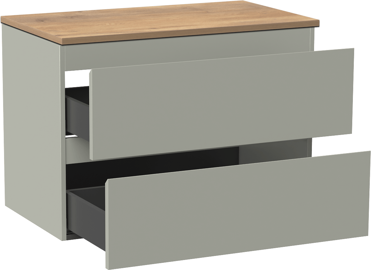 Linie Lado meuble salle de bains suspendu 80 x 46 cm greige avec Lado tablette simple en mélaminé chêne naturel