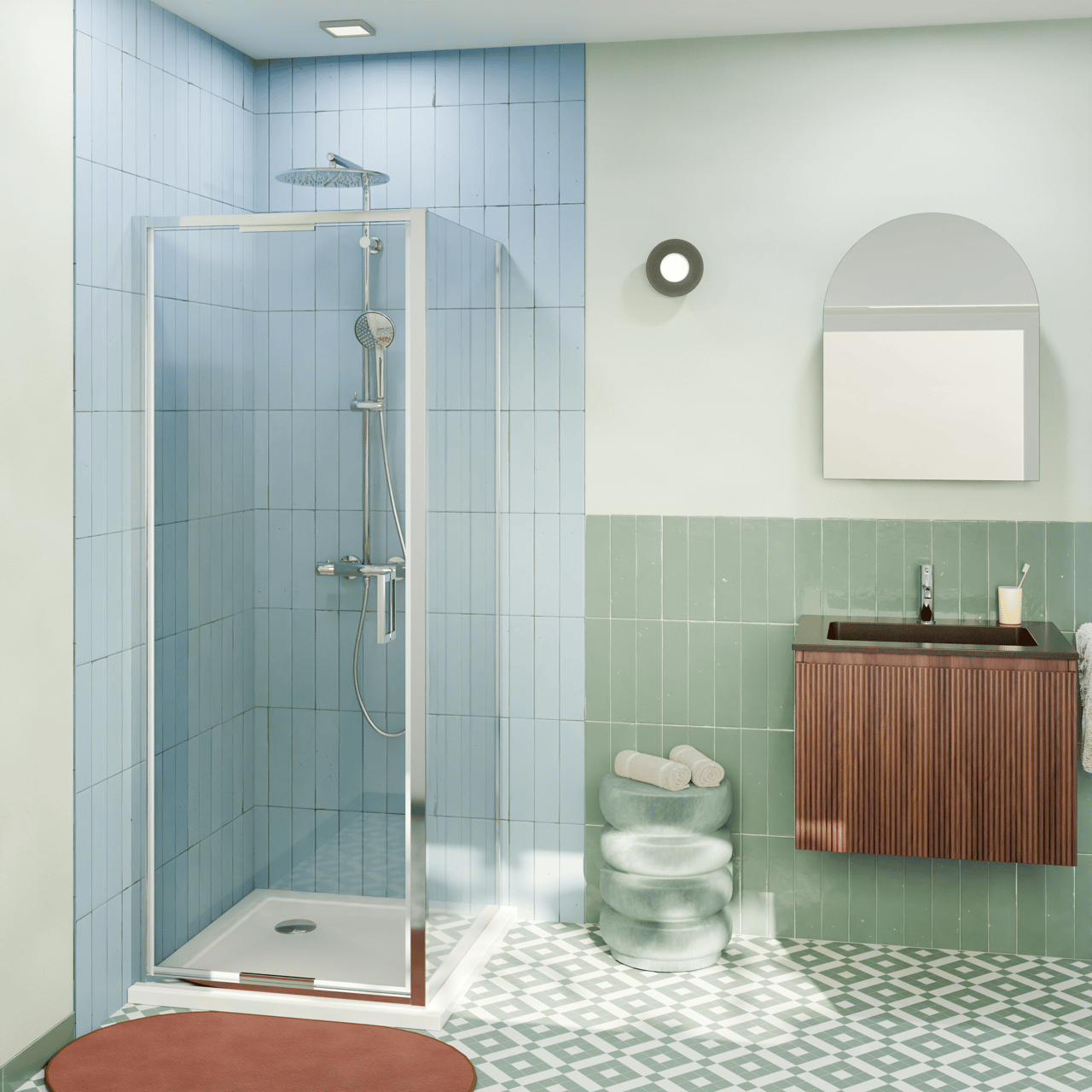 Luca Varess Vidor In paroi de douche avec porte pivotante et paroi latérale fixe 80 x 80 cm verre transparent profil chrome brillant