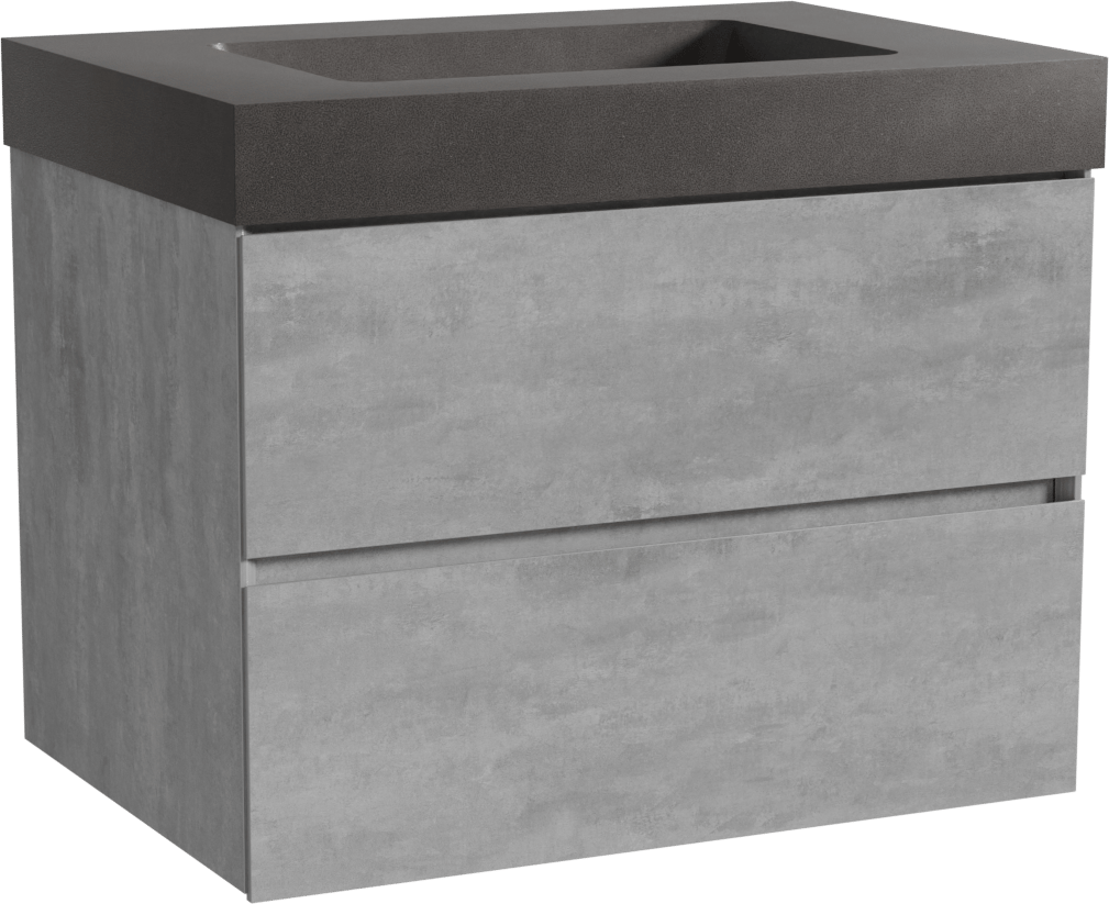 Storke Edge hängendes Möbelstück Set: 75 x 52 cm, Beton dunkelgrau, mit Scuro High Einzelwaschtisch, Quarz Schwarz matt