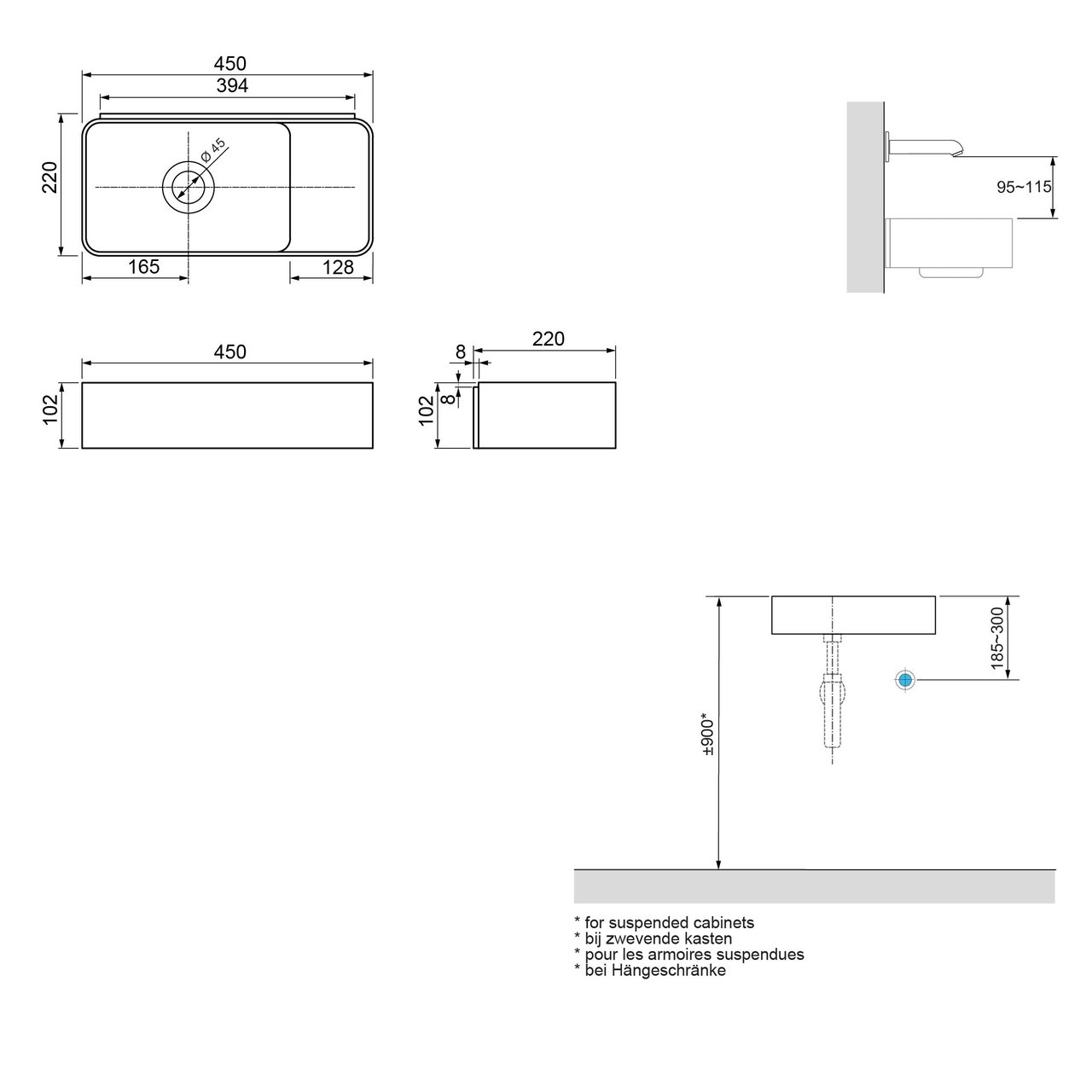 Balmani Fara zwevend toiletmeubel 45 x 22 cm natuur eik met Fara wastafel in Carrara marmer
