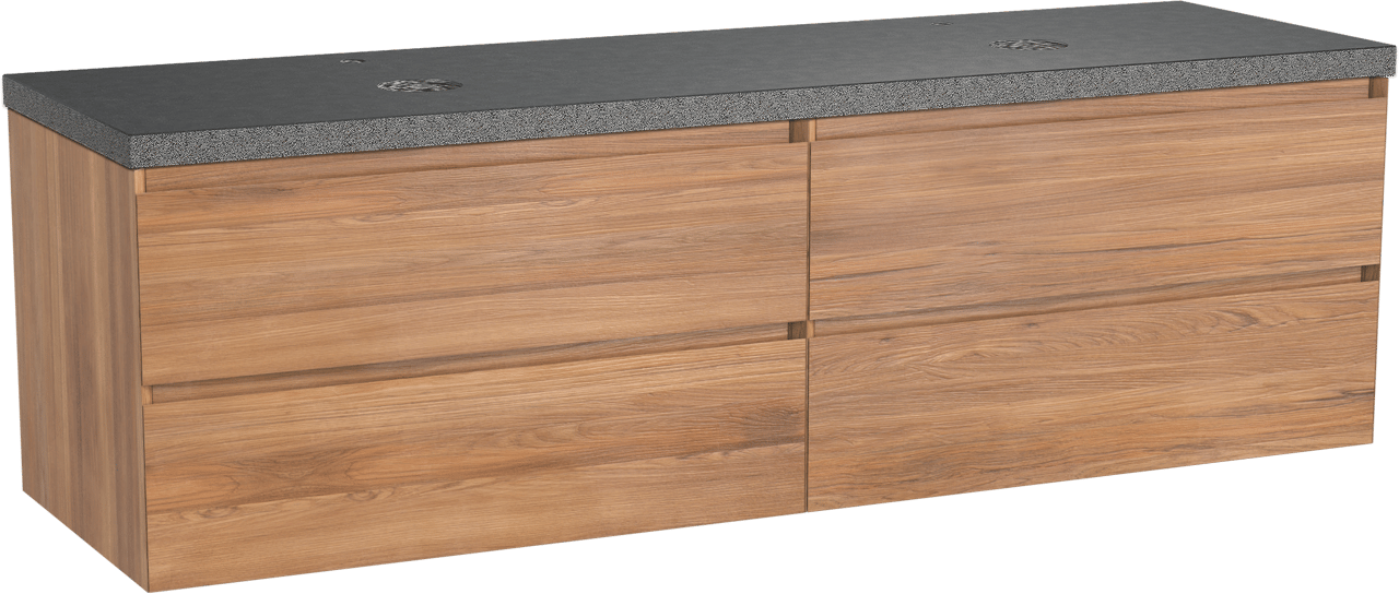 Balmani Mitra meuble salle de bains suspendu 180 x 55 cm teck avec Rock tablette double en granit noir
