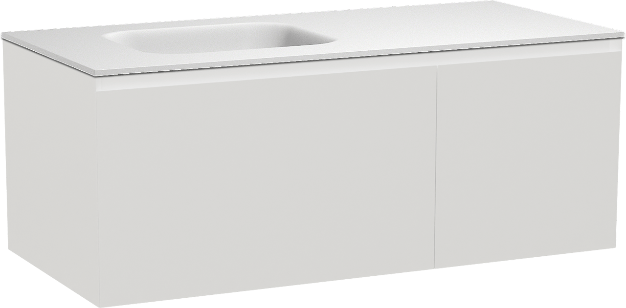 Balmani Idra meuble salle de bains suspendu 120 x 55 cm blanc mat avec Tablo Arcato plan vasque asymétrique à gauche en solid surface blanc mat