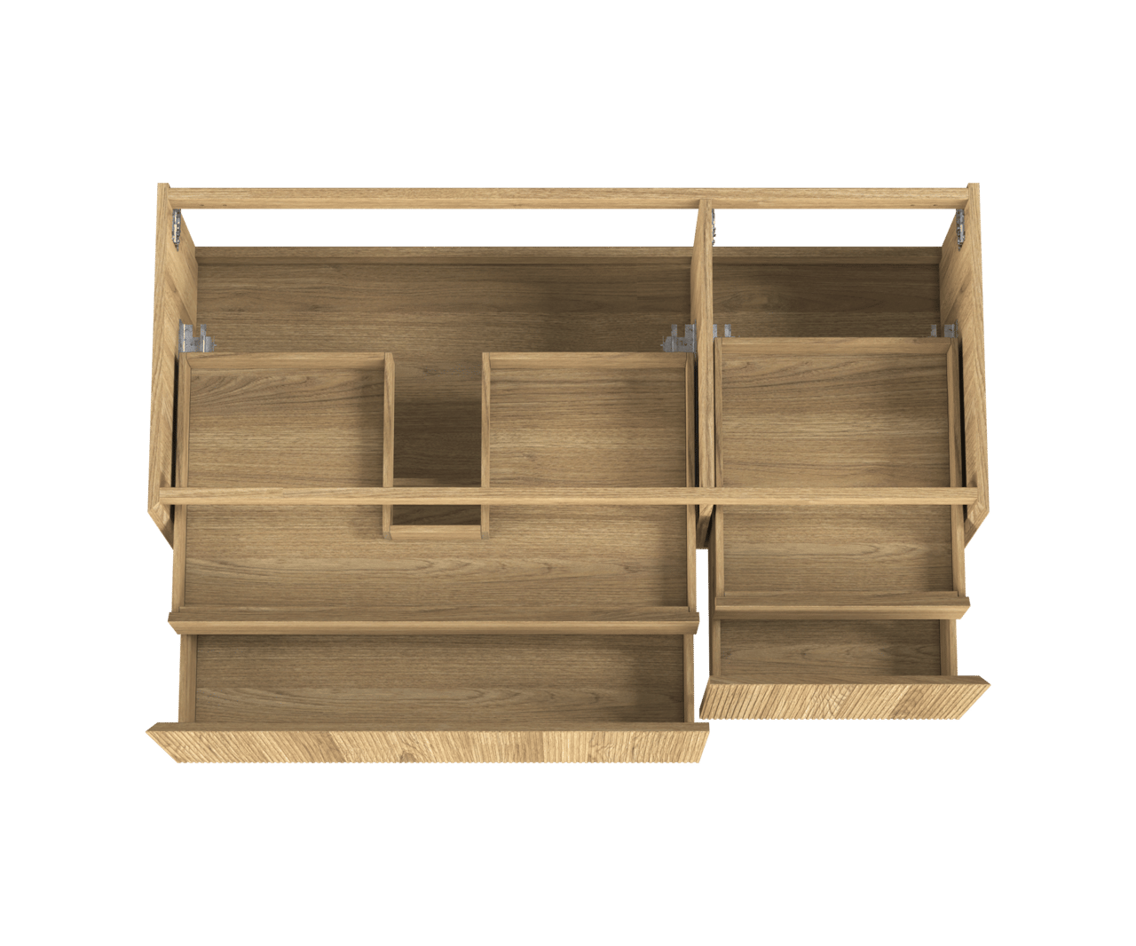 Balmani Fila hängender Waschbeckenunterschrank: 135 x 55 cm, asymmetrisch links, Eiche Natur, Furnierholz, 4 Schubladen