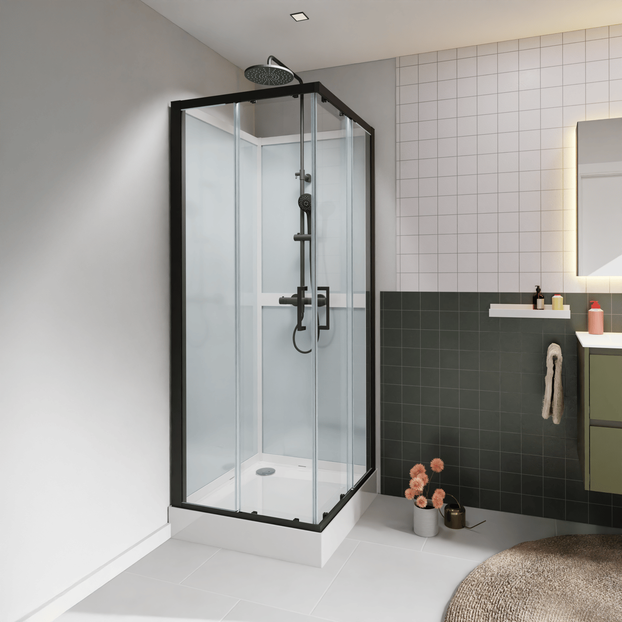 Luca Varess Talan complete douchecabine met schuifdeuren 80 x 80 cm helder glas mat zwart profiel