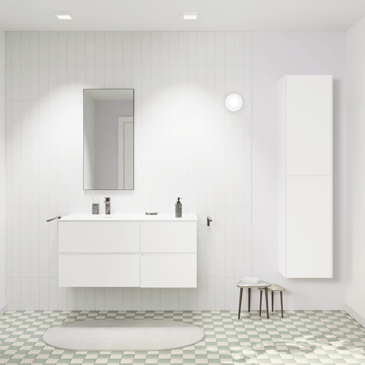 Storke Edge meuble salle de bains suspendu 110 x 52 cm blanc mat avec Mata plan vasque asymétrique à gauche en solid surface blanc mat