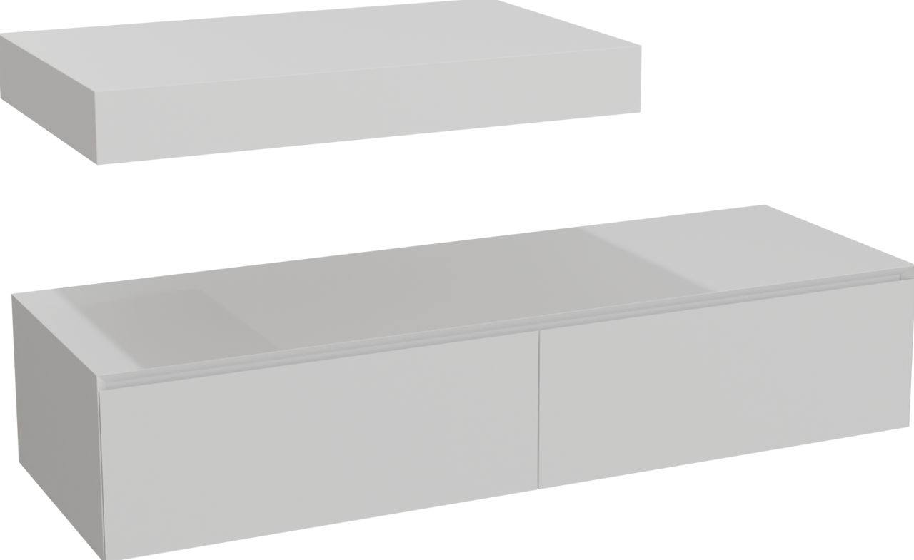 Balmani Mitra Elements hängendes Möbelstück Set: 150 x 55 cm, Weiß matt mit Dominus Einzel Waschtischplatte 90 cm, Solid Surface Weiß matt